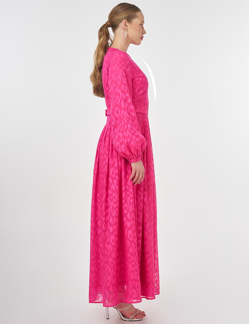 Jacquard Dress with Metal Accessories Fuchsia 