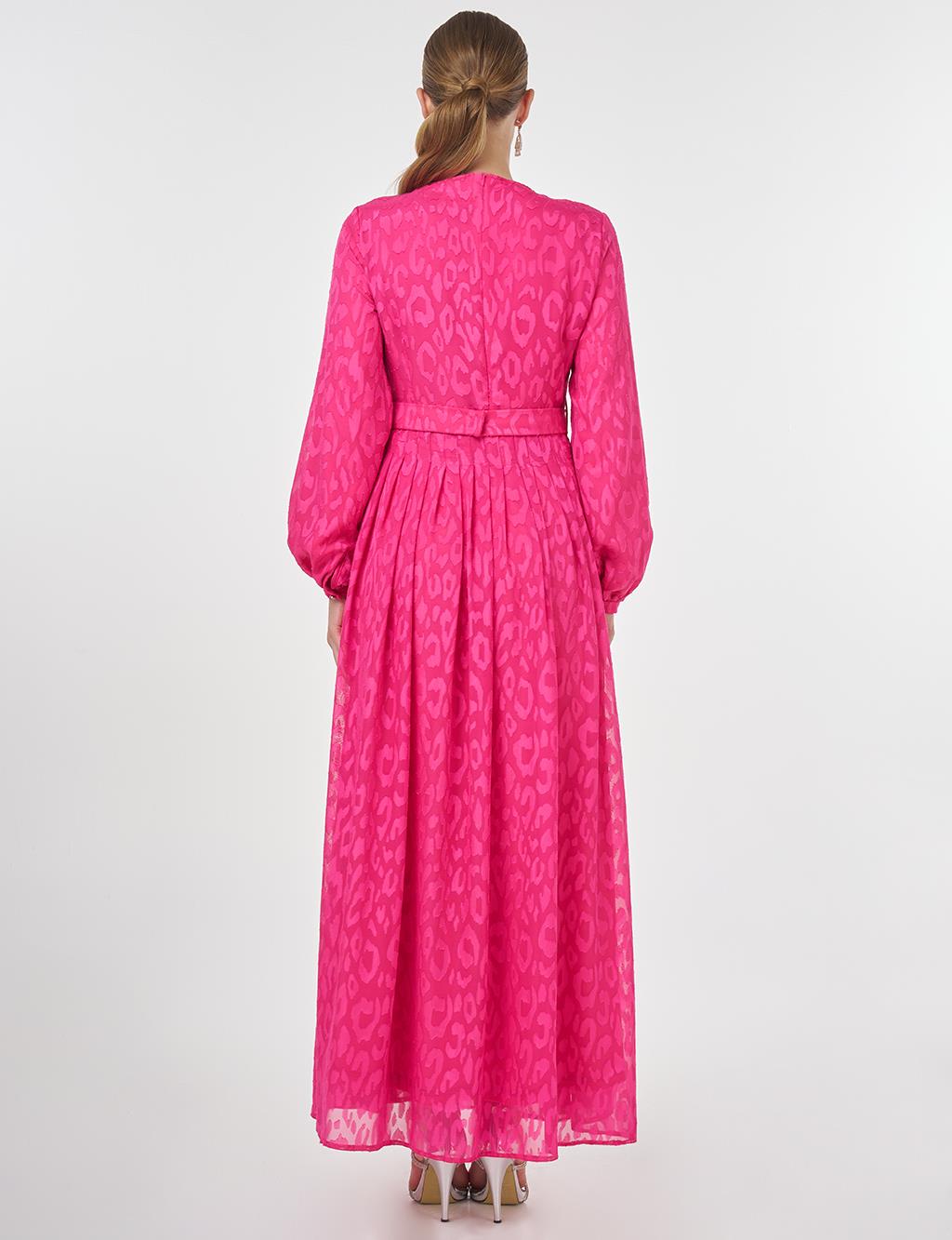 Jacquard Dress with Metal Accessories Fuchsia 