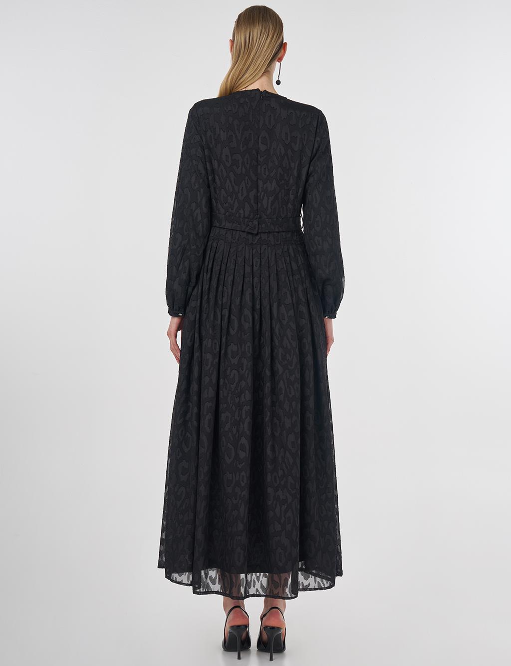 Jacquard Dress with Metal Accessories Black