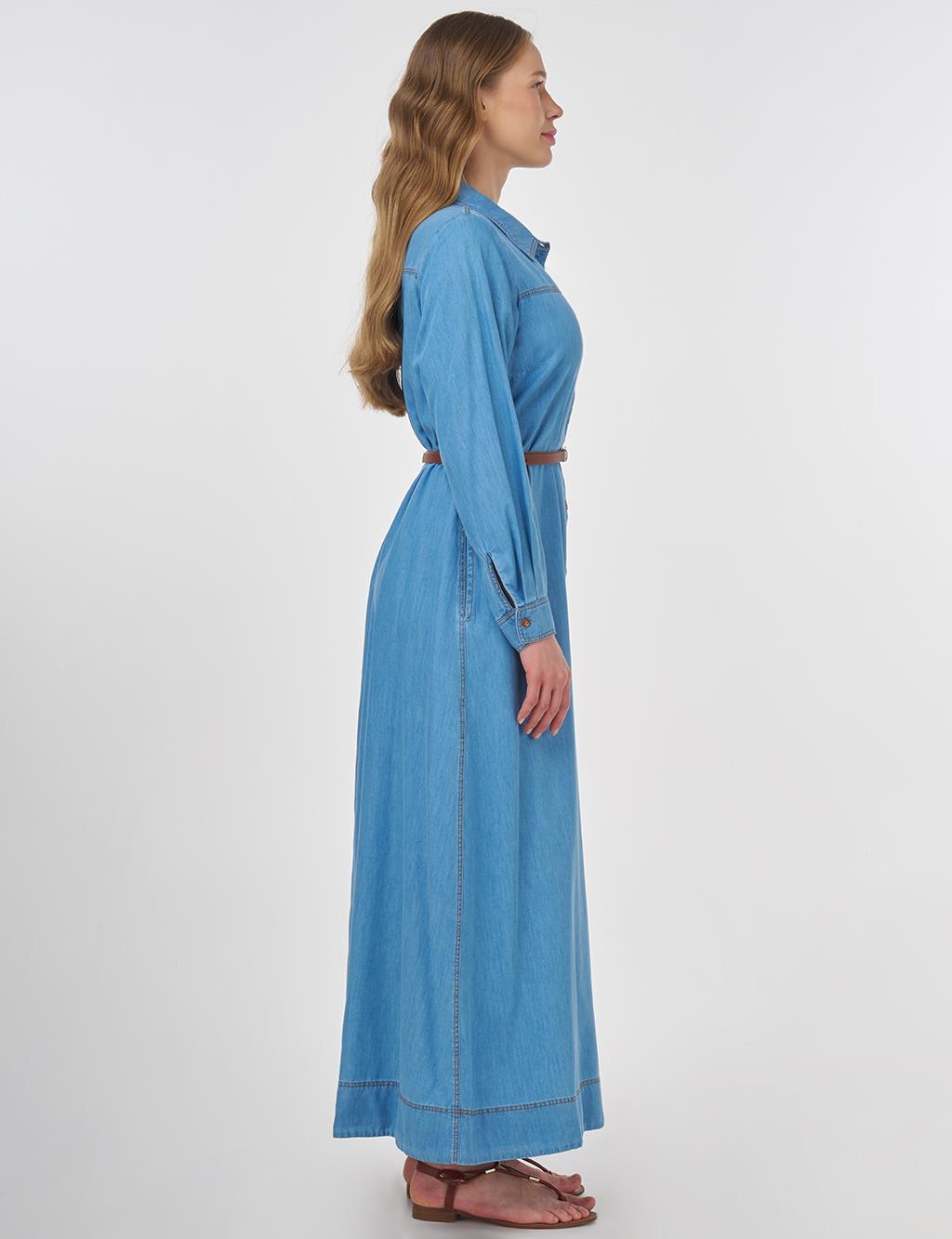Belted Lyocell Dress Ice Blue