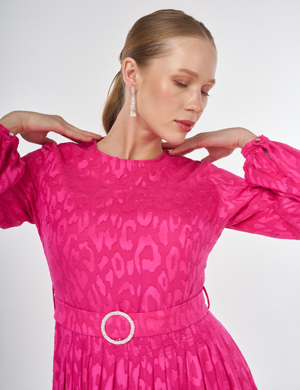 Jacquard Dress with Metal Accessories Fuchsia 