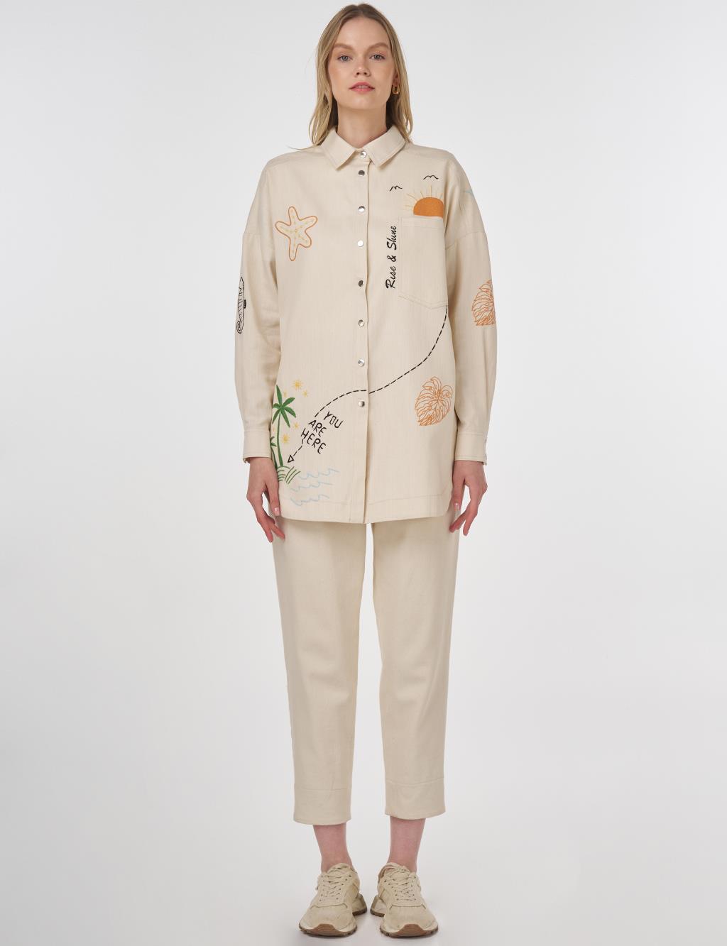 Embroidered Denim Tunic Cream 