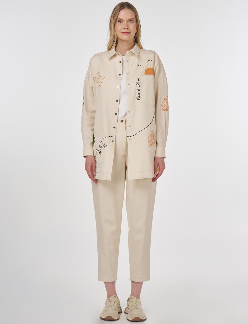 Embroidered Denim Tunic Cream 
