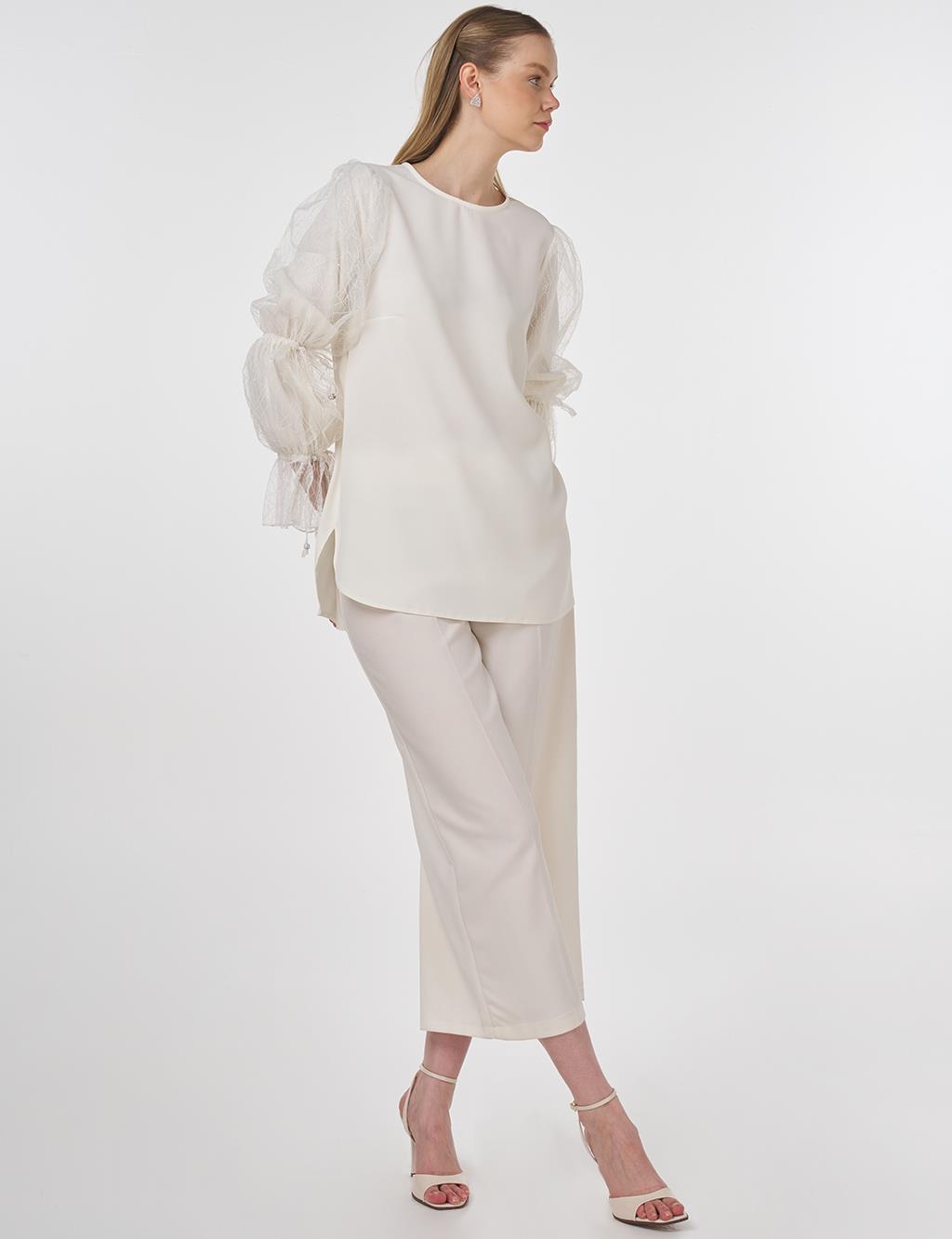 Lace-Trimmed Elegant Blouse Ecru