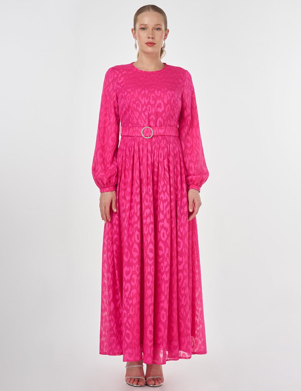 Jacquard Dress with Metal Accessories Fuchsia 