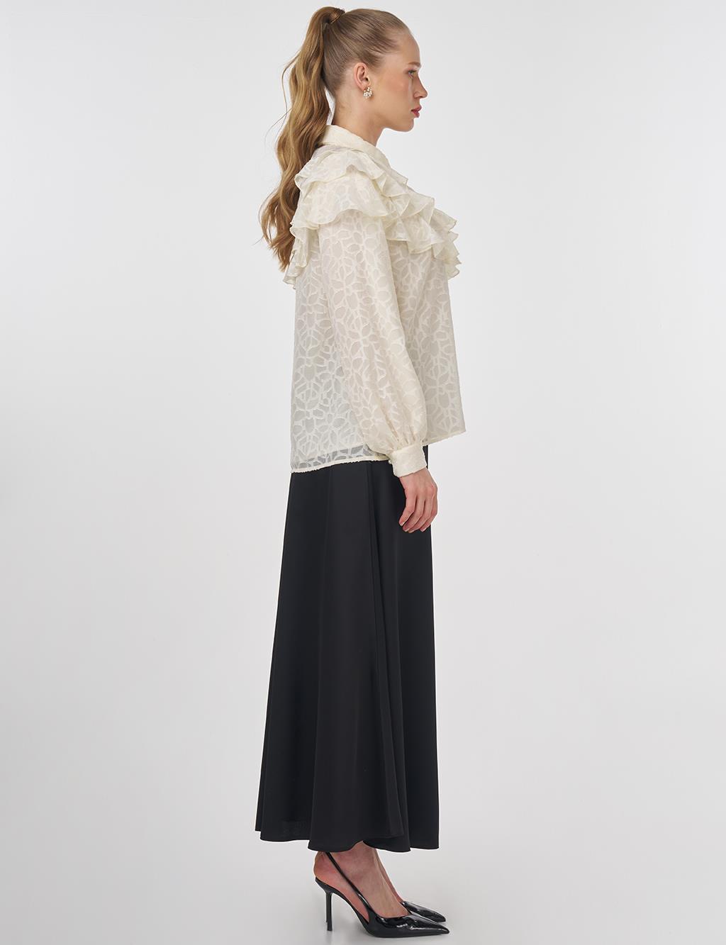 Ruffled Jacquard Blouse Ecru