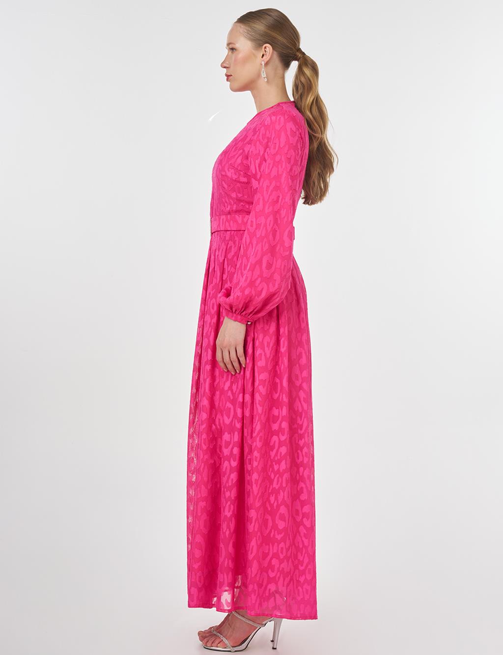 Jacquard Dress with Metal Accessories Fuchsia 