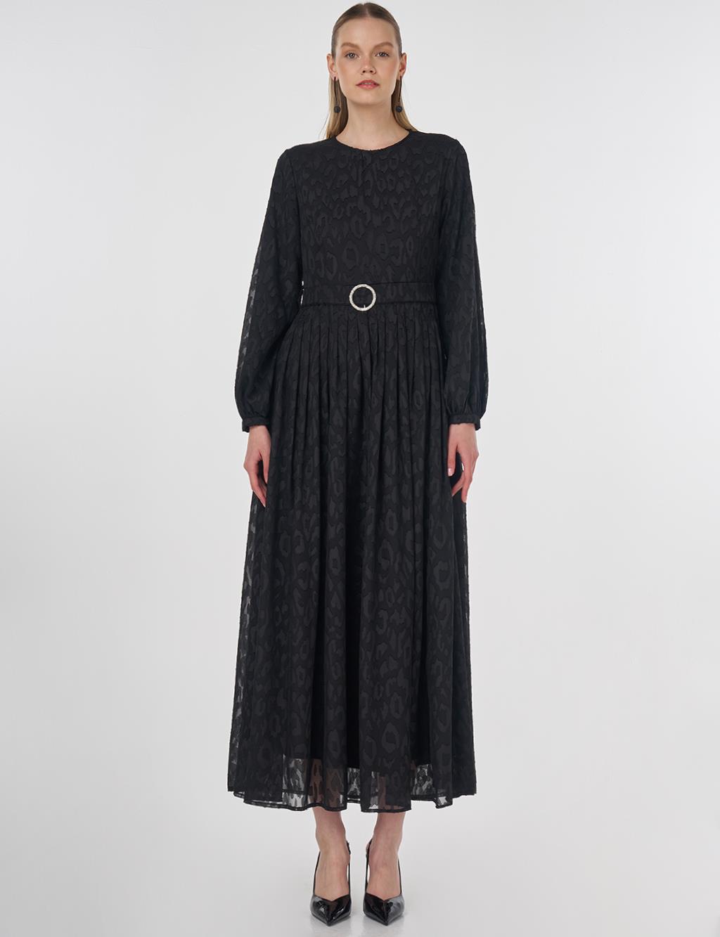Jacquard Dress with Metal Accessories Black