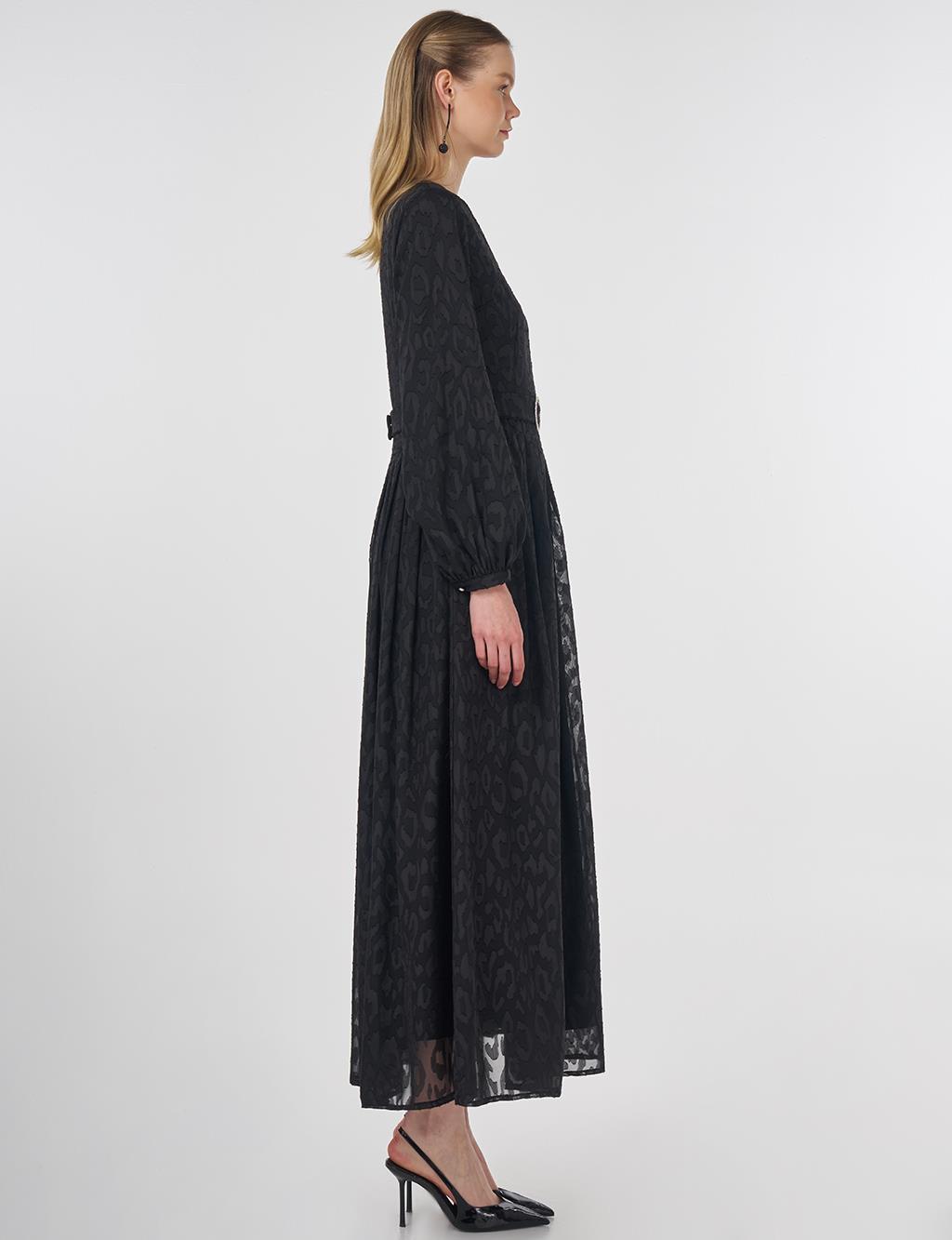 Jacquard Dress with Metal Accessories Black