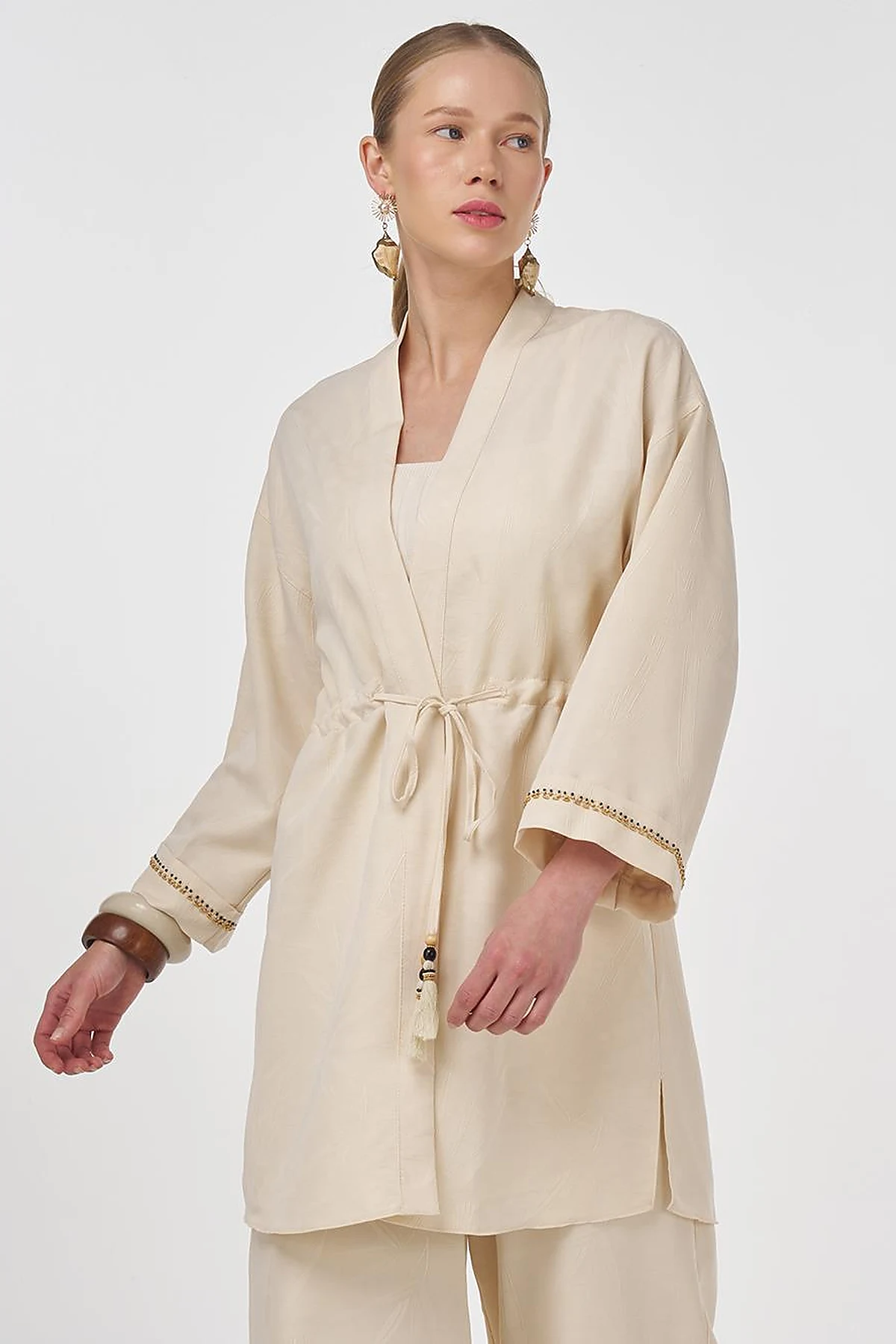 Tie-Front Modal Two-Piece Set Cream