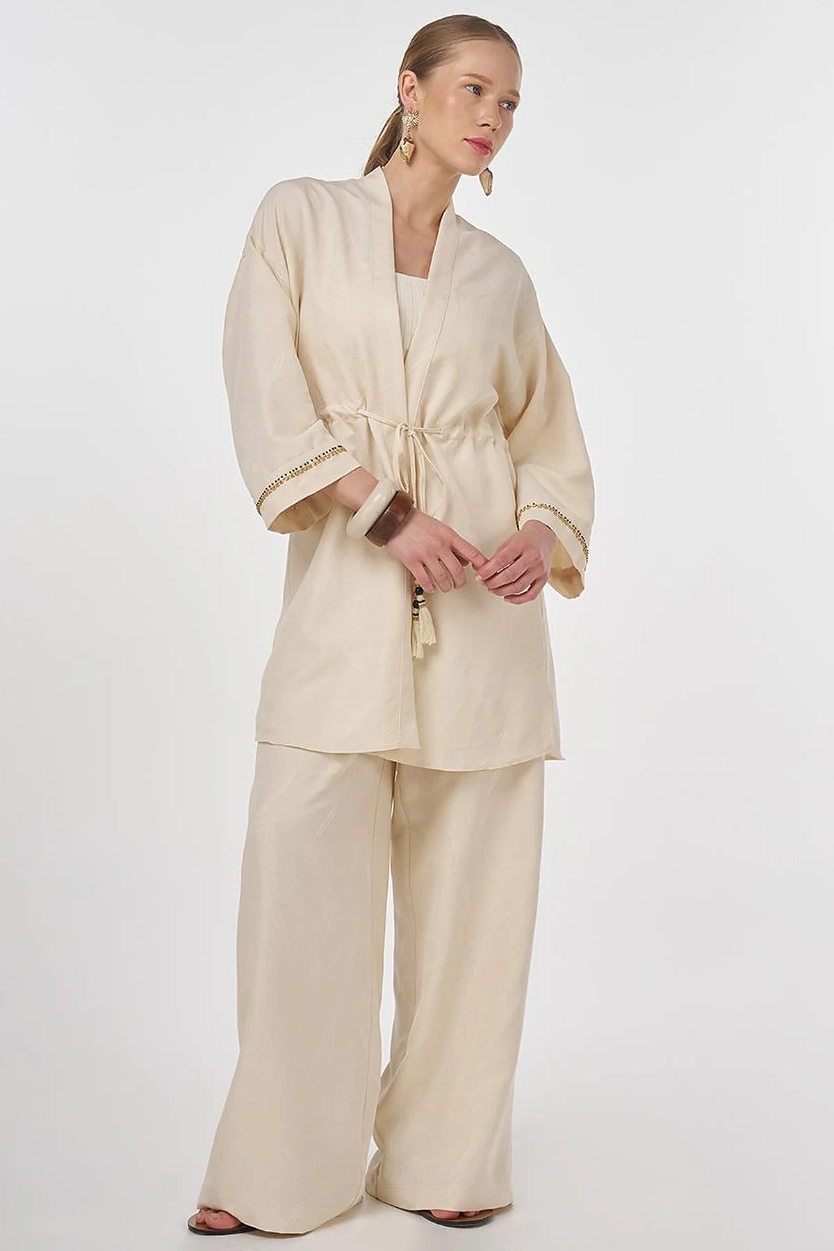 Tie-Front Modal Two-Piece Set Cream