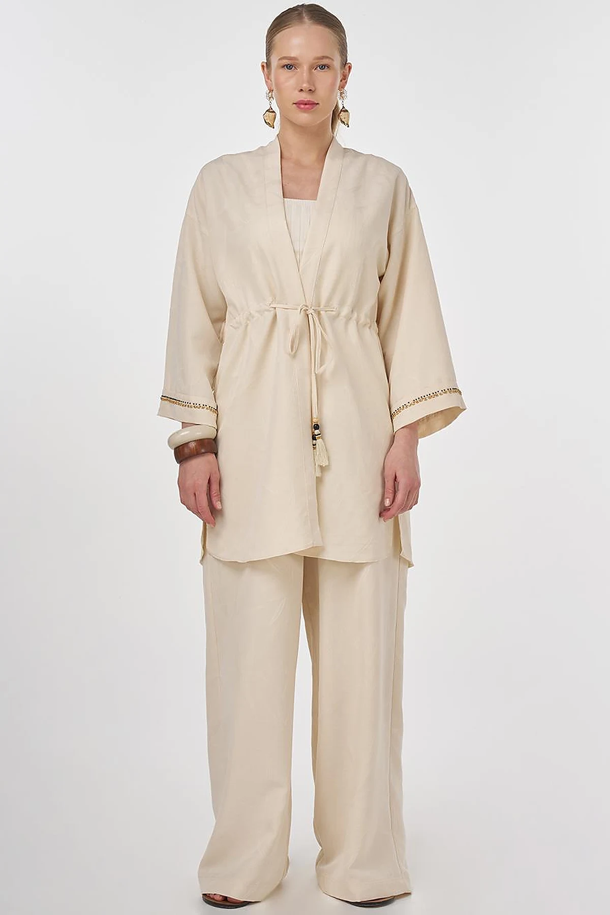 Tie-Front Modal Two-Piece Set Cream