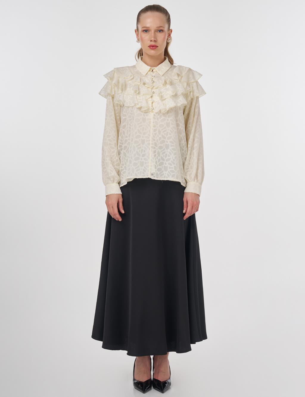 Ruffled Jacquard Blouse Ecru