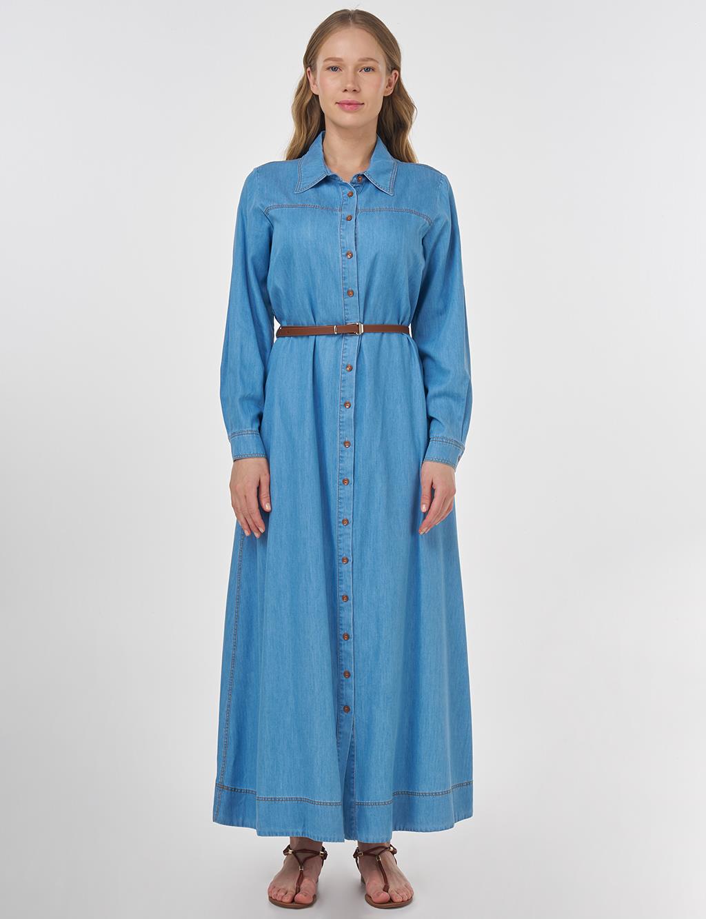Belted Lyocell Dress Ice Blue