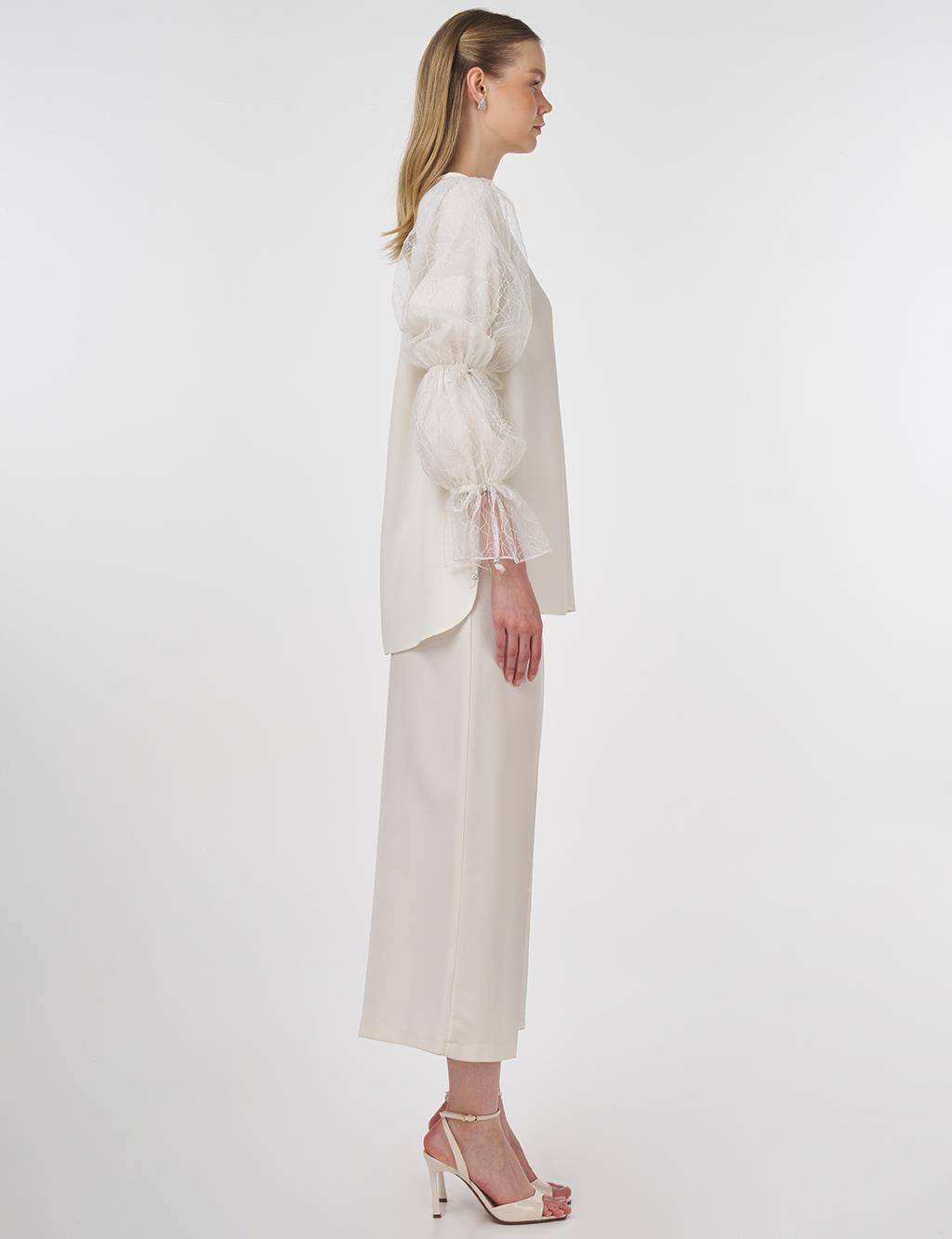 Lace-Trimmed Elegant Blouse Ecru