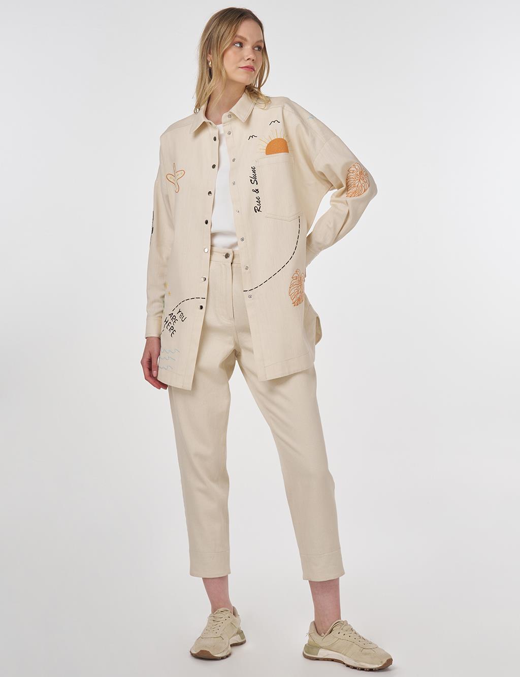 Embroidered Denim Tunic Cream 