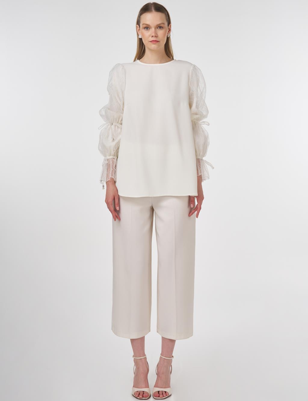 Lace-Trimmed Elegant Blouse Ecru