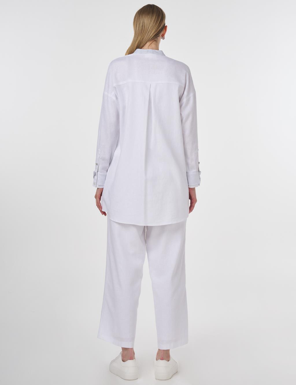 Linen Blend Mandarin Collar Tunic Optic White 