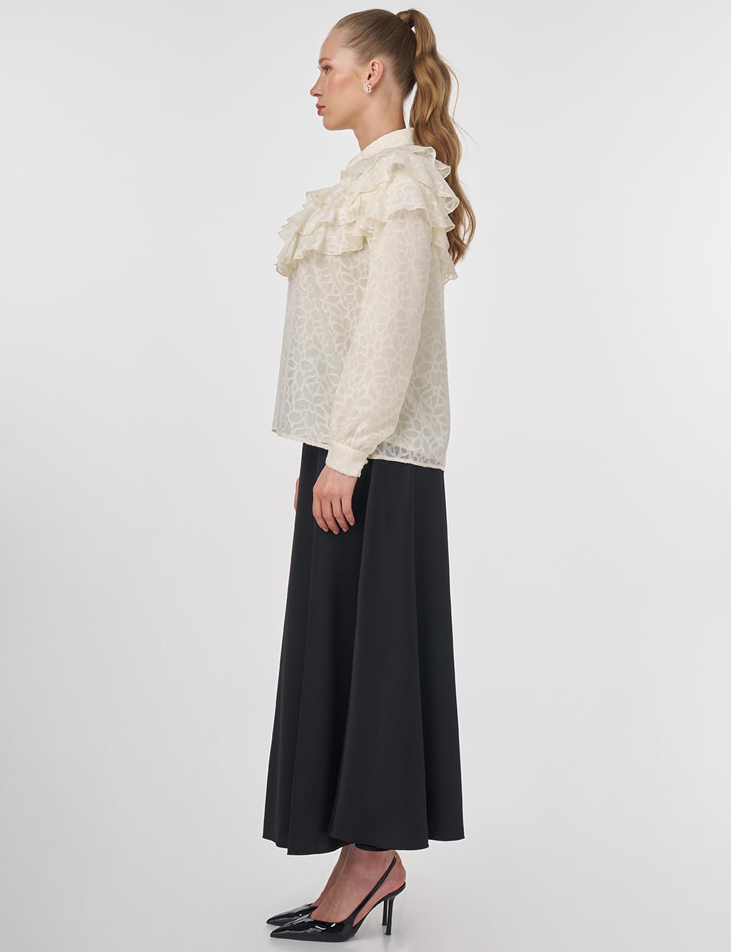 Ruffled Jacquard Blouse Ecru