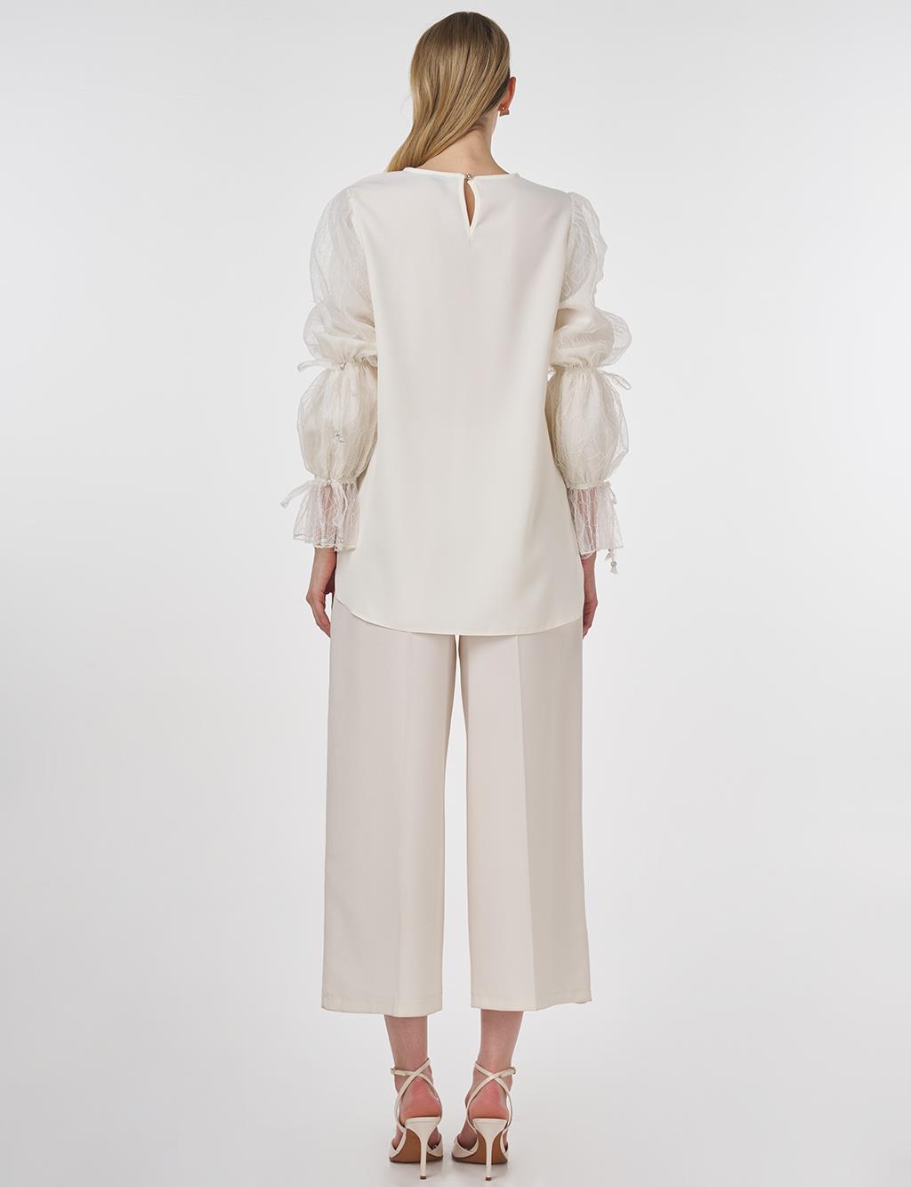 Lace-Trimmed Elegant Blouse Ecru