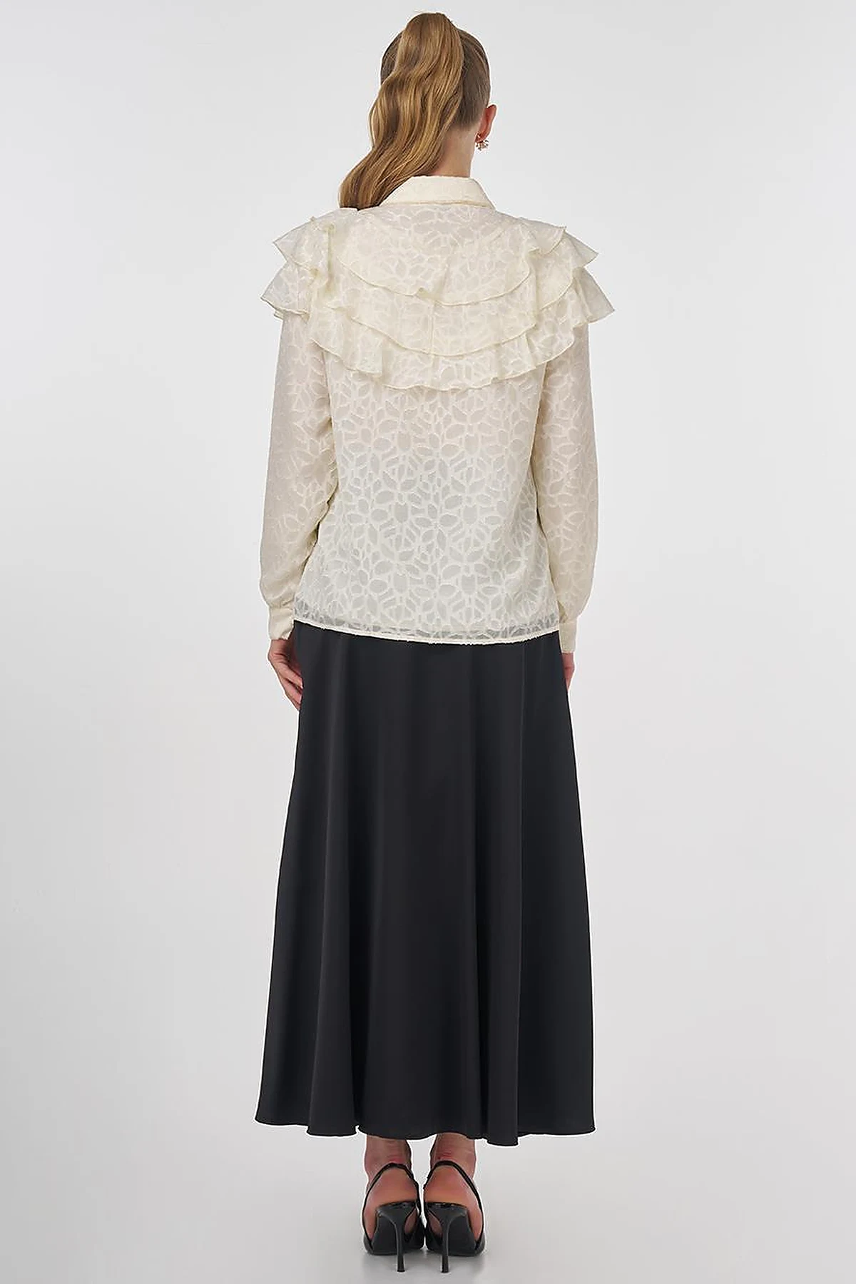 Ruffled Jacquard Blouse Ecru
