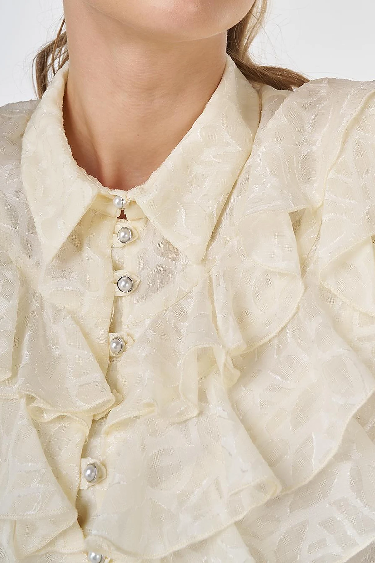 Ruffled Jacquard Blouse Ecru