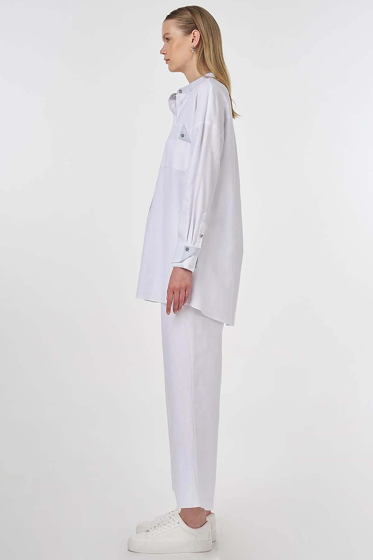 Mandarin Collar Linen Viscose Tunic Optic White 
