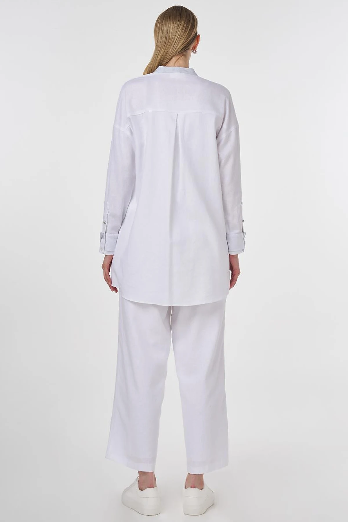 Mandarin Collar Linen Viscose Tunic Optic White 