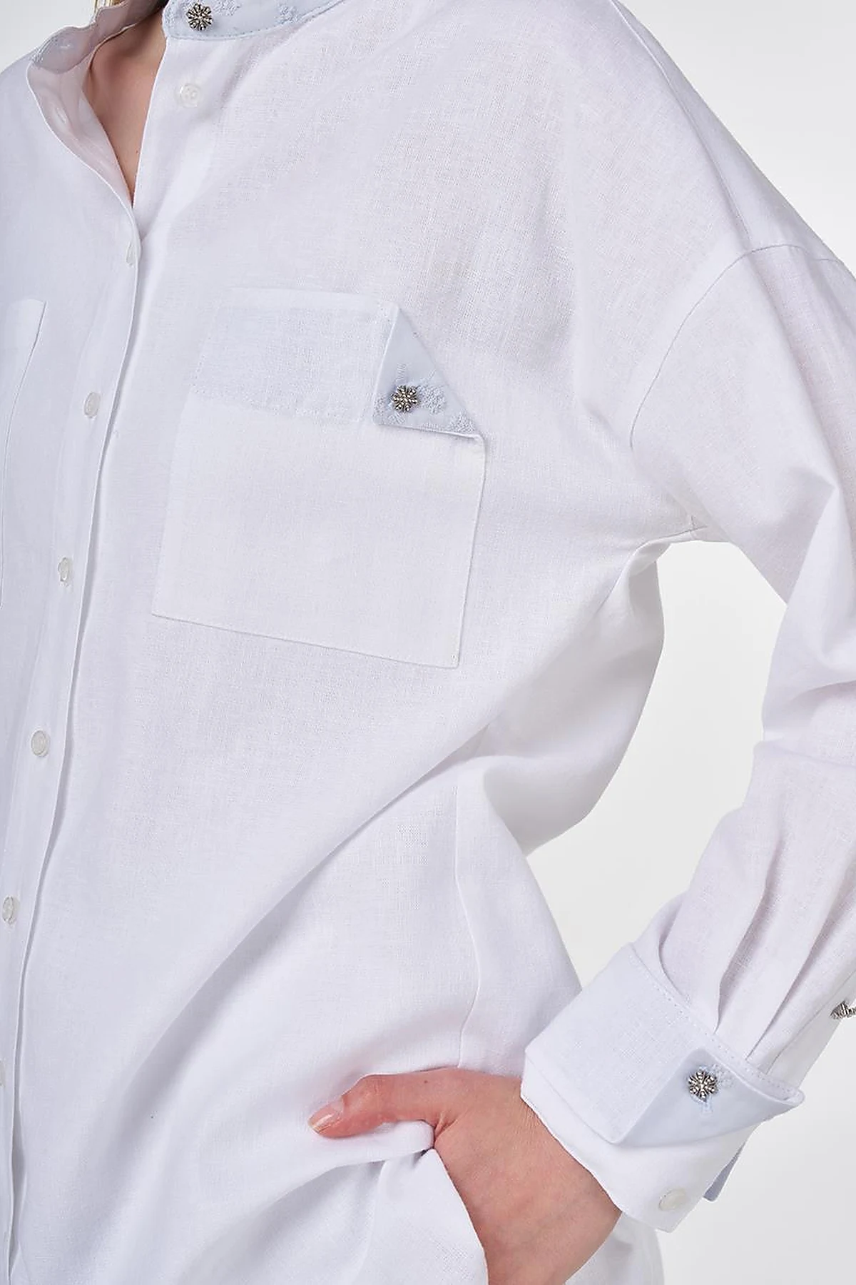 Mandarin Collar Linen Viscose Tunic Optic White 