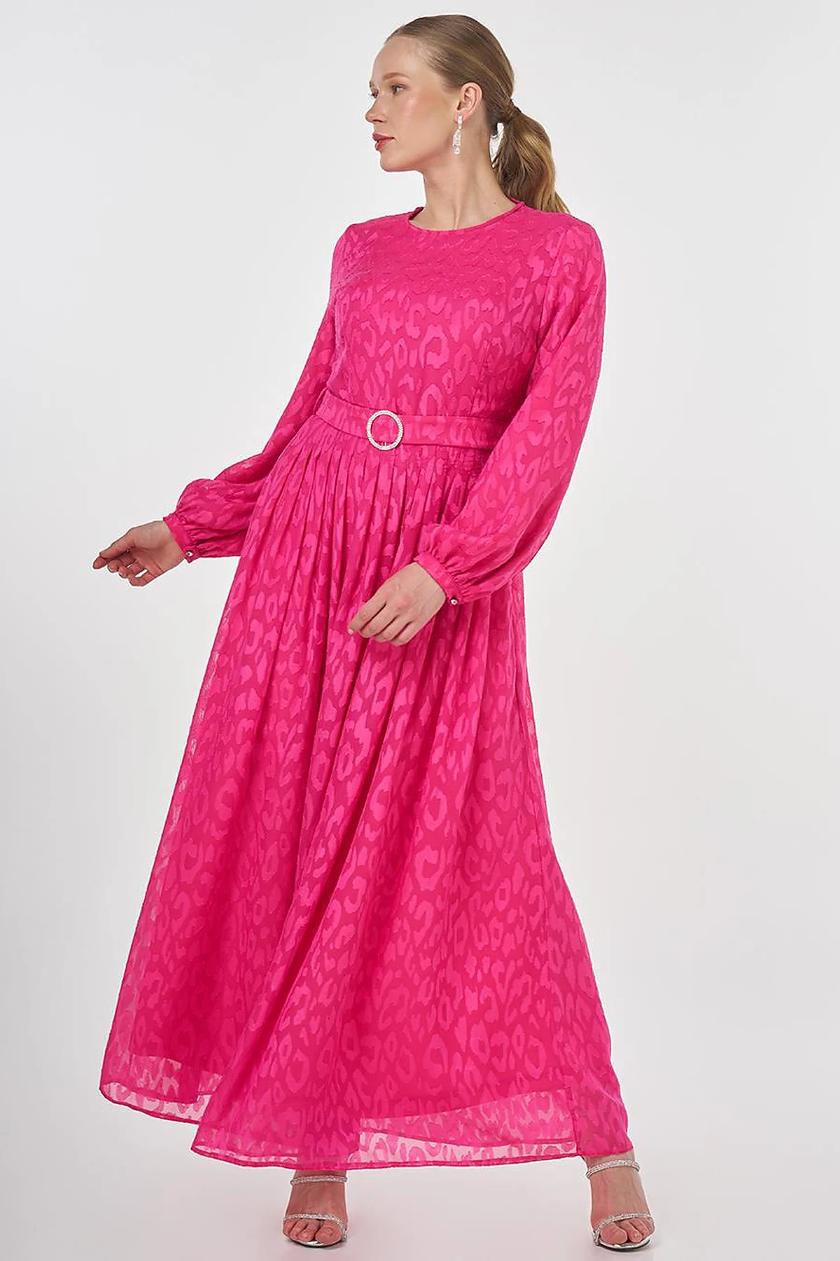 Jacquard Dress with Metal Accessories Fuchsia 