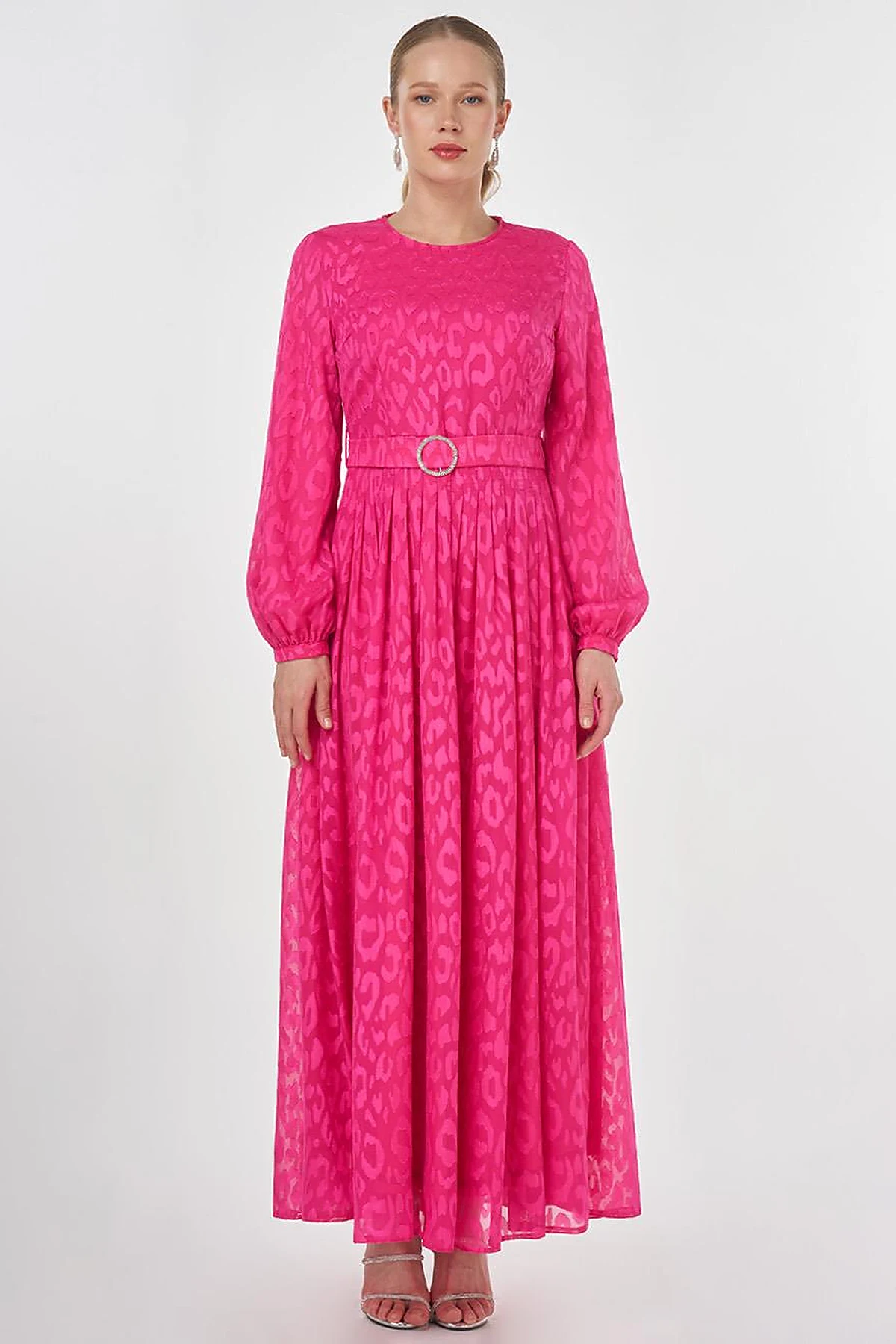Jacquard Dress with Metal Accessories Fuchsia 