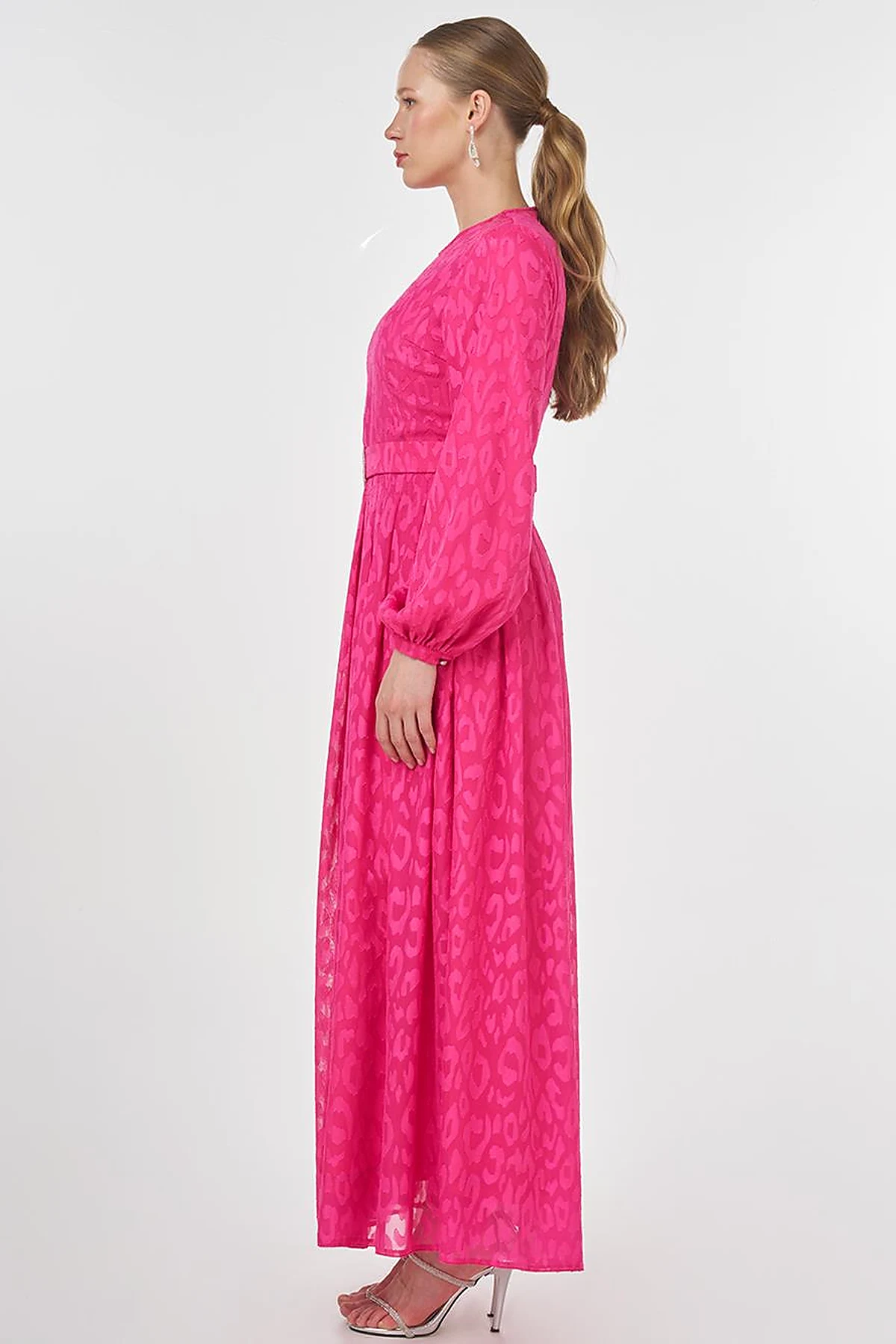 Jacquard Dress with Metal Accessories Fuchsia 