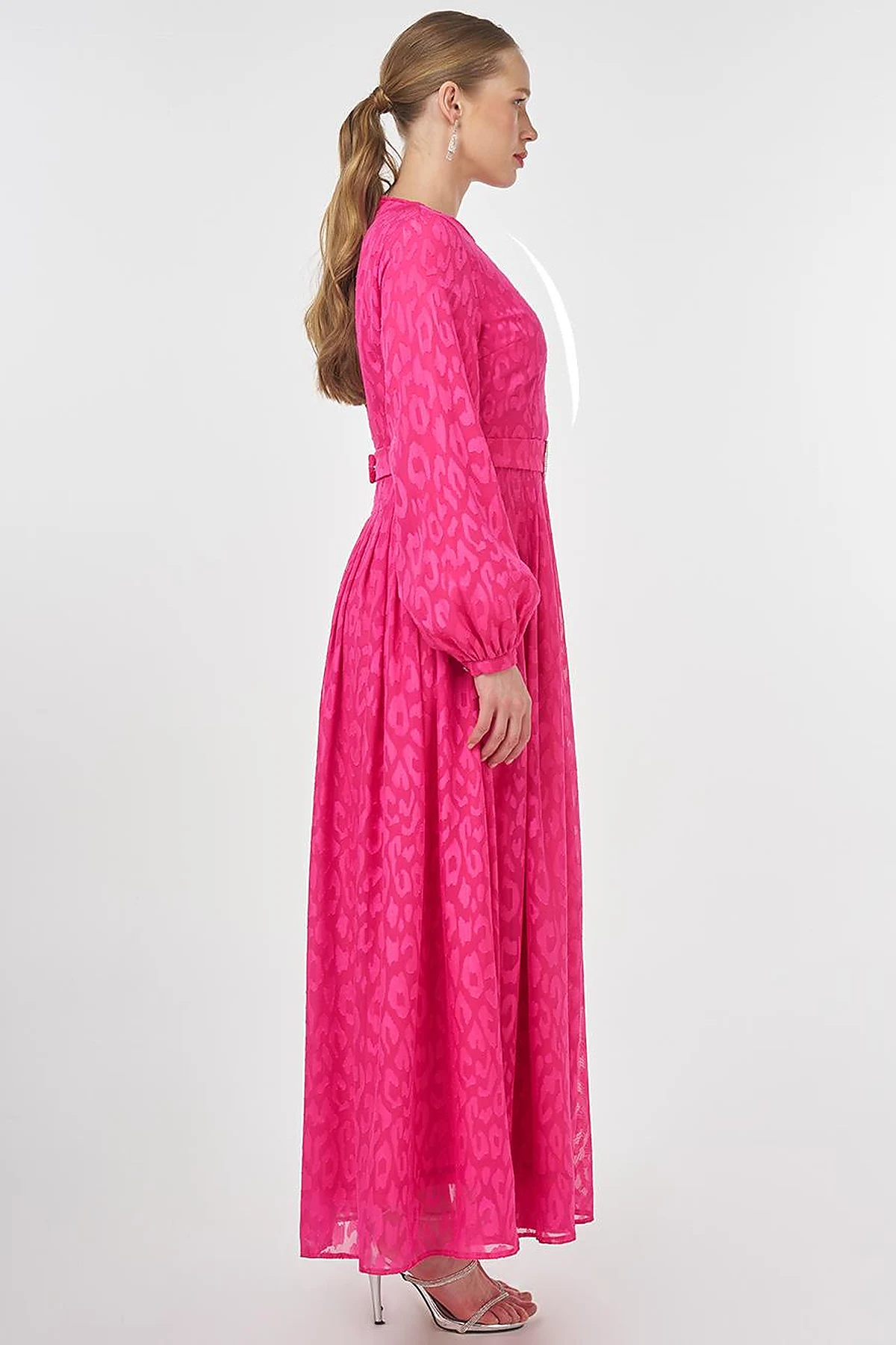 Jacquard Dress with Metal Accessories Fuchsia 
