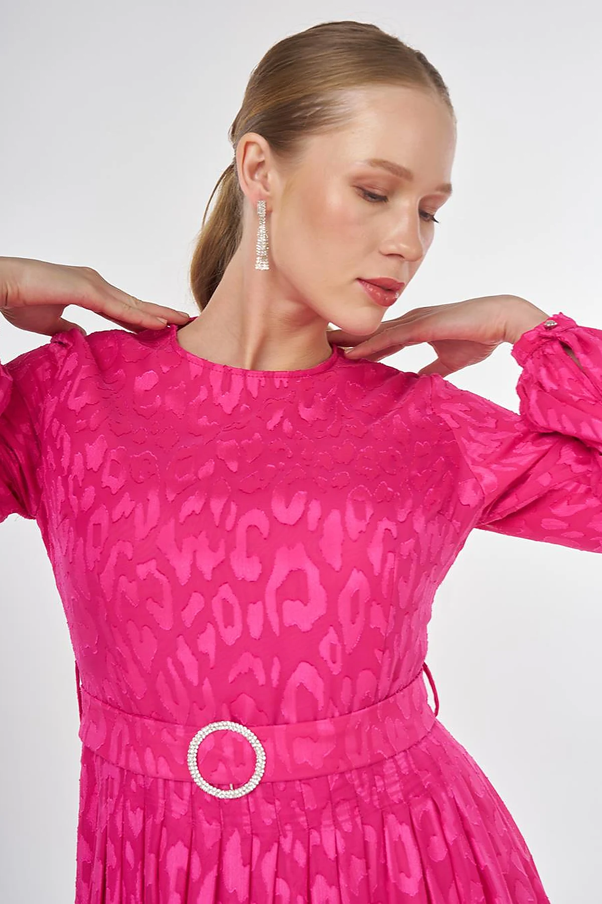Jacquard Dress with Metal Accessories Fuchsia 