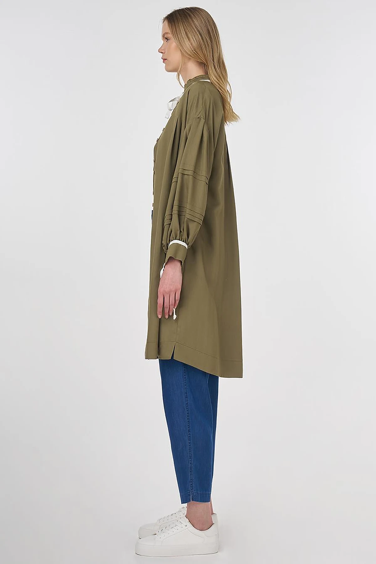 Pintuck Seam Viscose Tunic Khaki