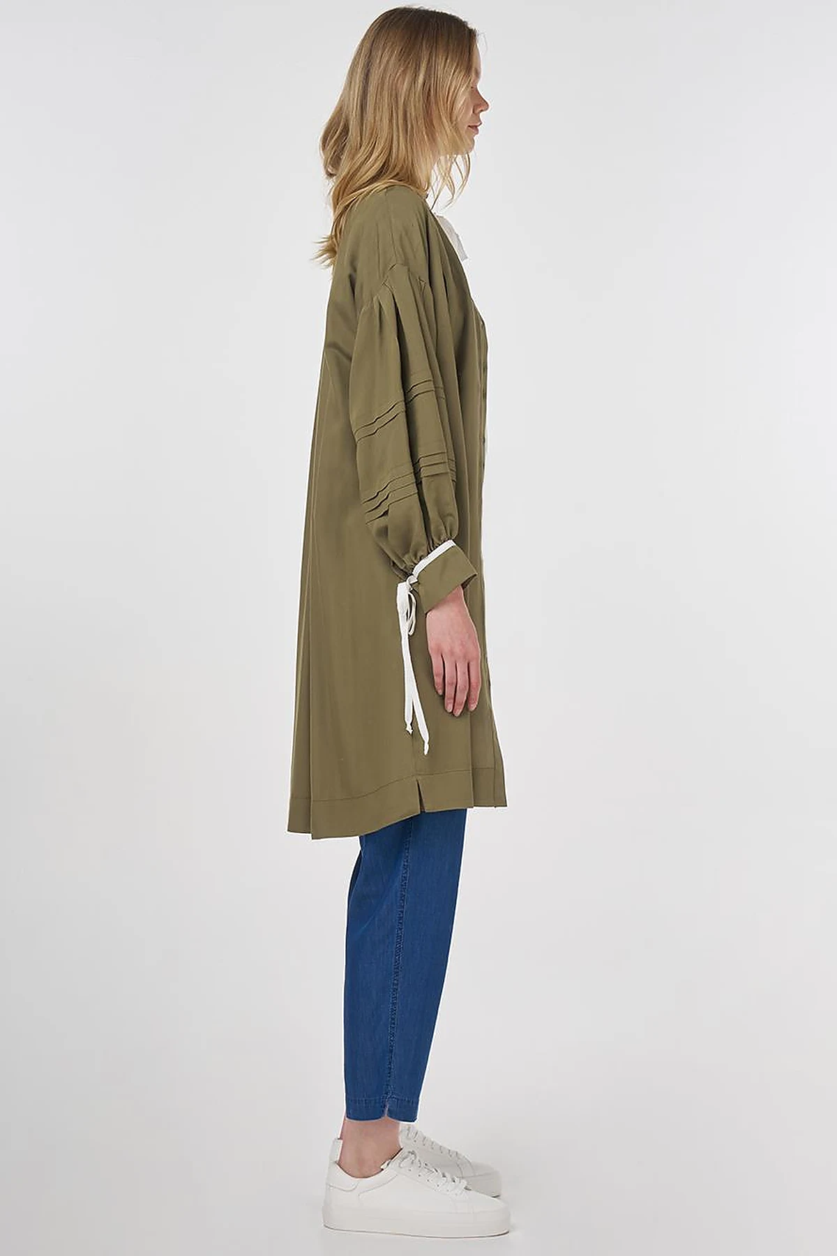 Pintuck Seam Viscose Tunic Khaki