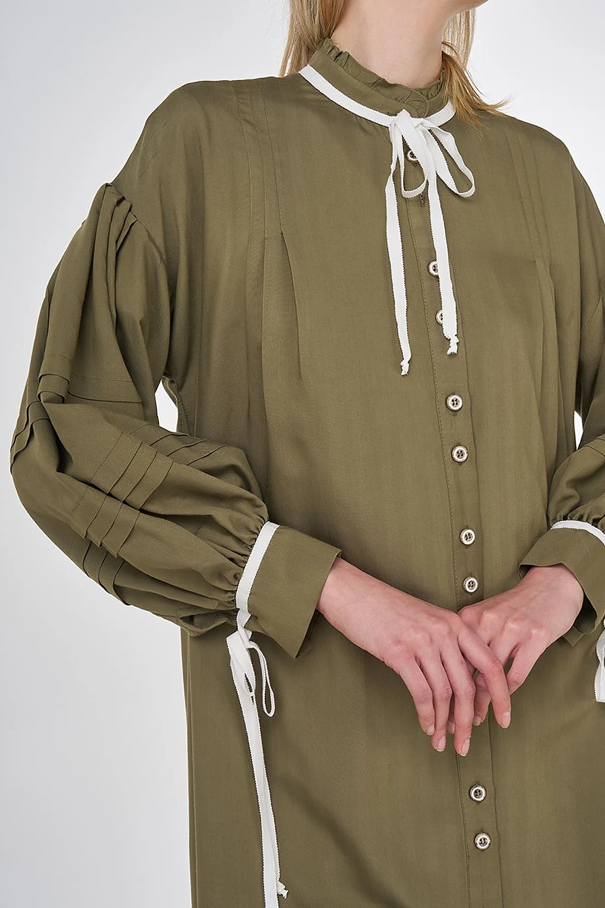 Pintuck Seam Viscose Tunic Khaki