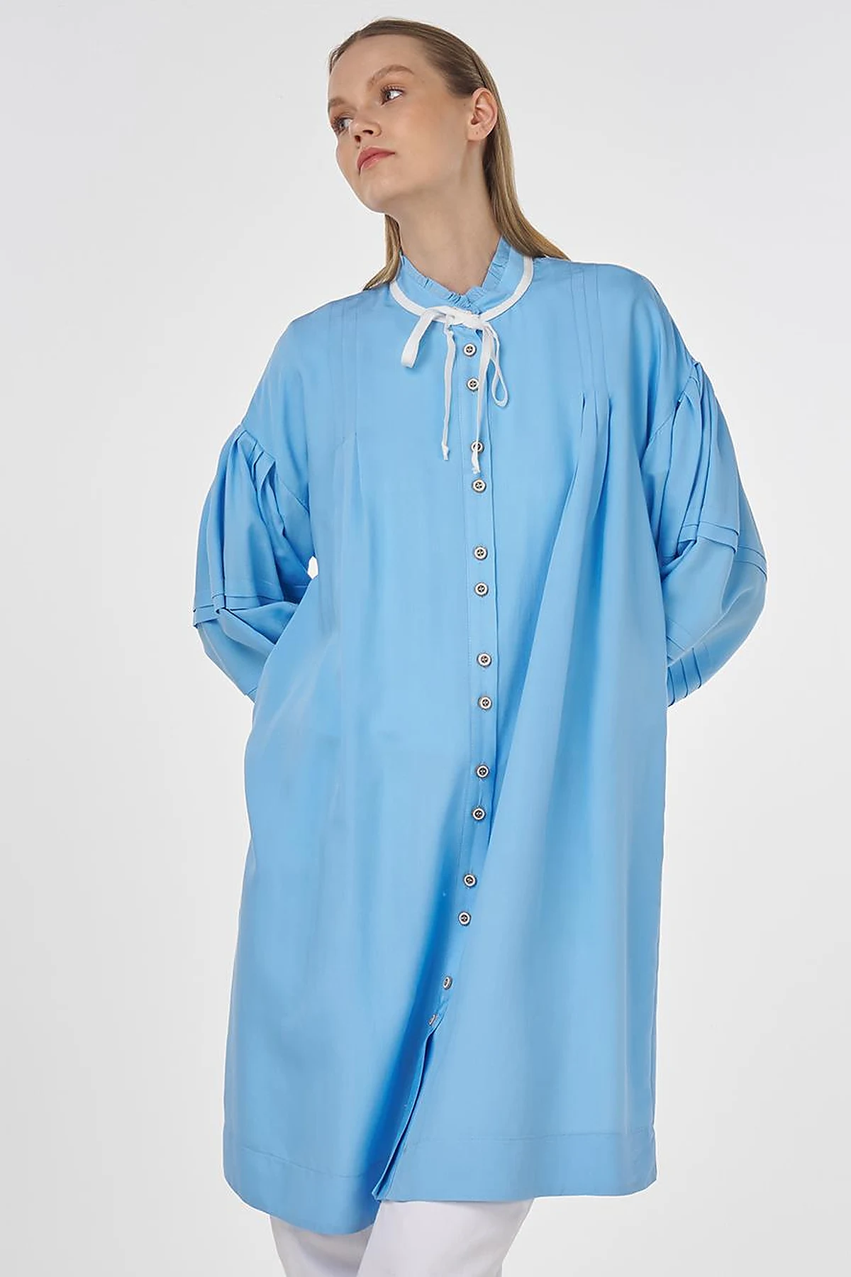 Pintuck Seam Viscose Tunic Dusty Gray