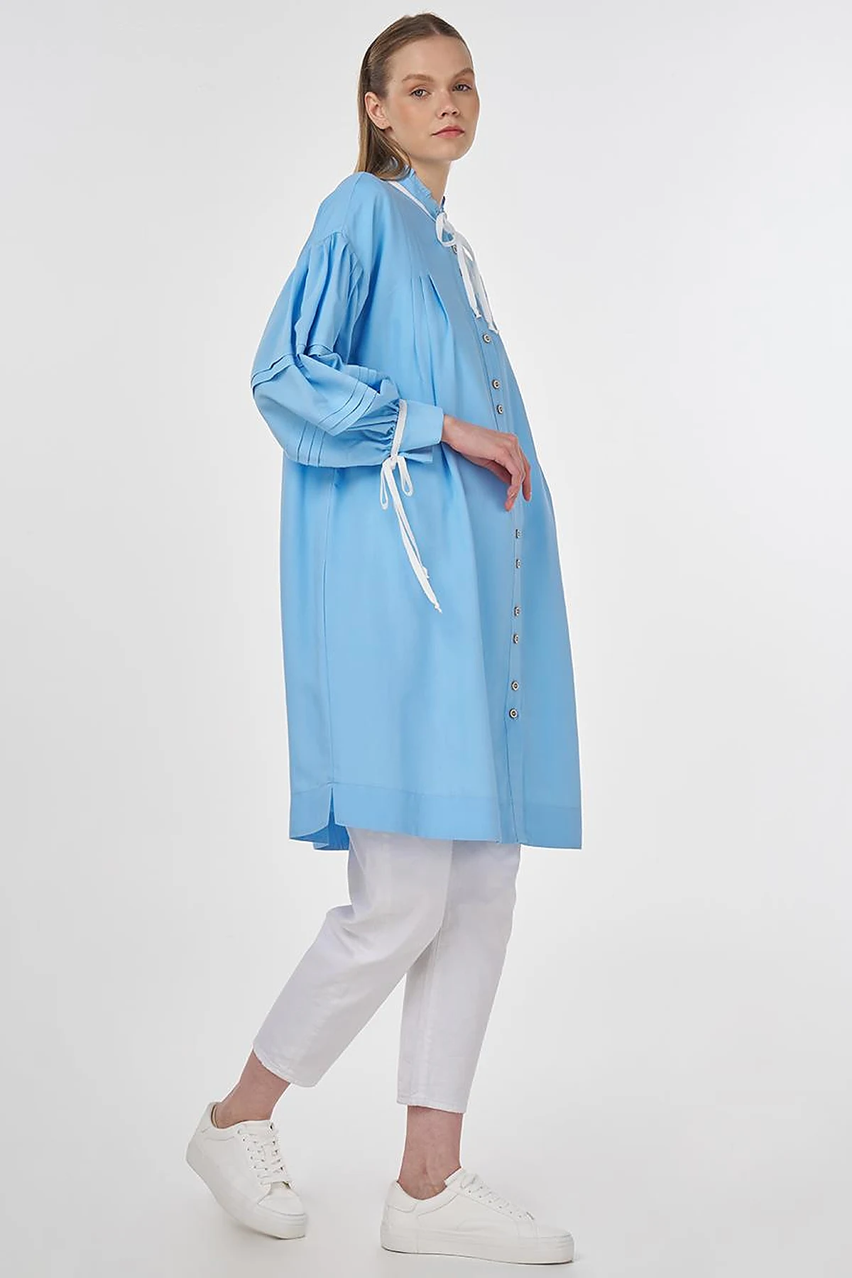 Pintuck Seam Viscose Tunic Dusty Gray