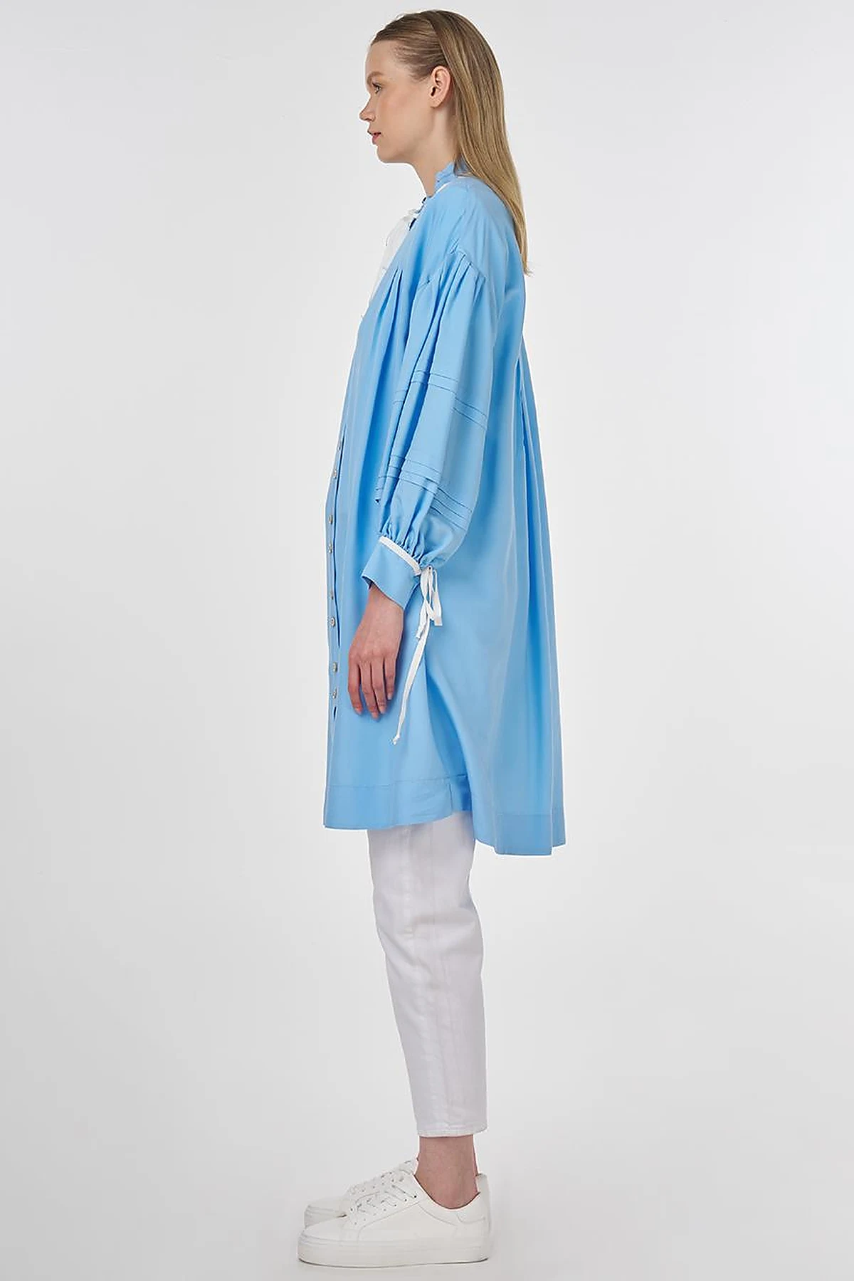 Pintuck Seam Viscose Tunic Dusty Gray