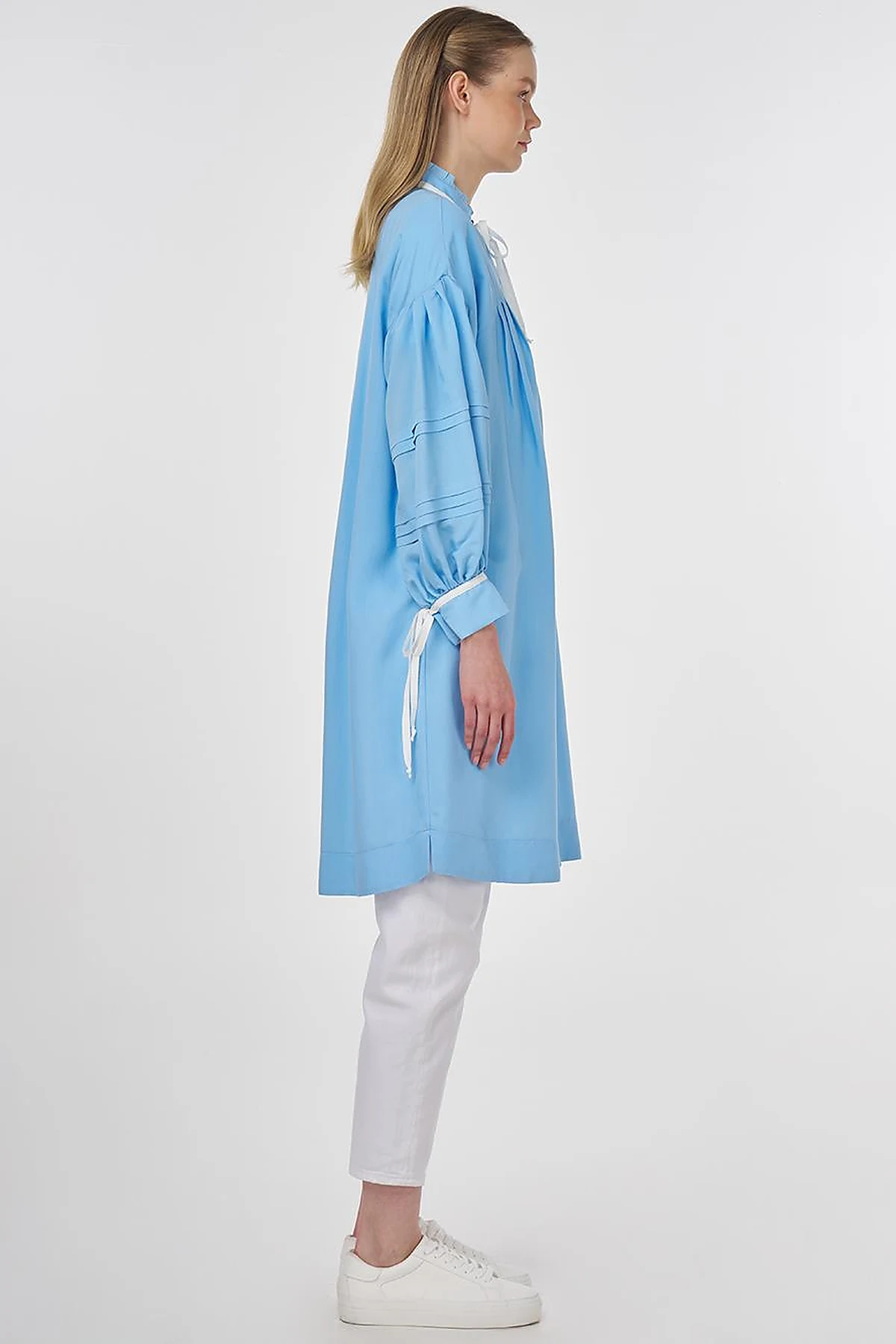 Pintuck Seam Viscose Tunic Dusty Gray