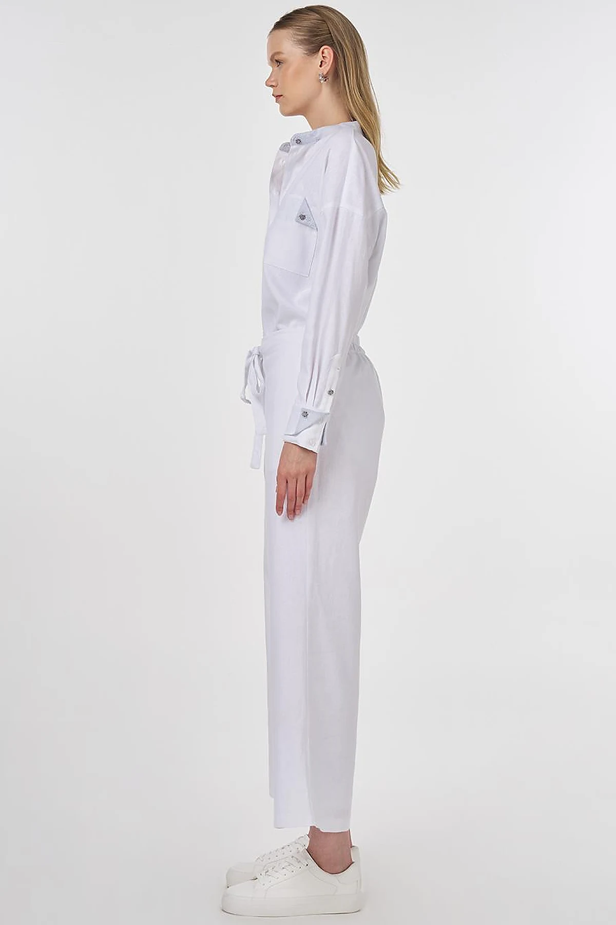 High-Waisted Viscose Linen Pants Optical White
