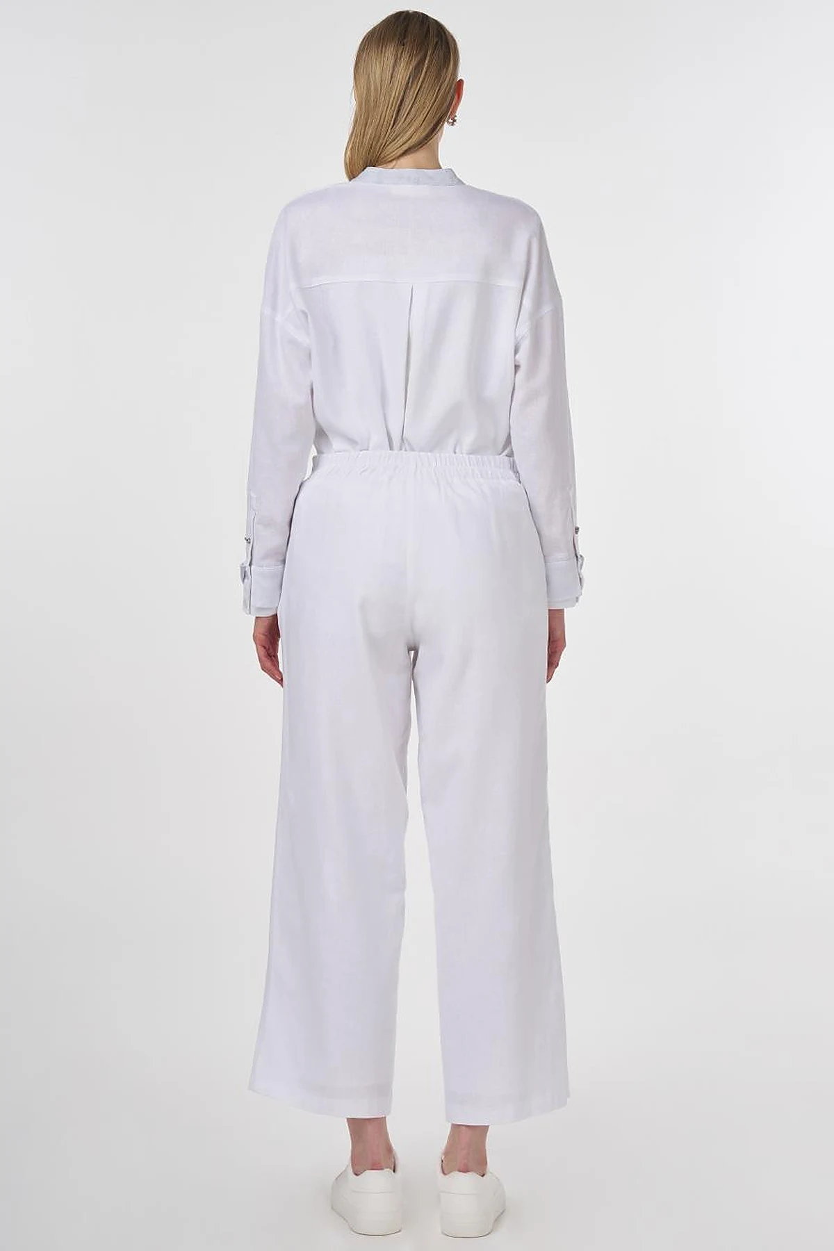 High-Waisted Viscose Linen Pants Optical White