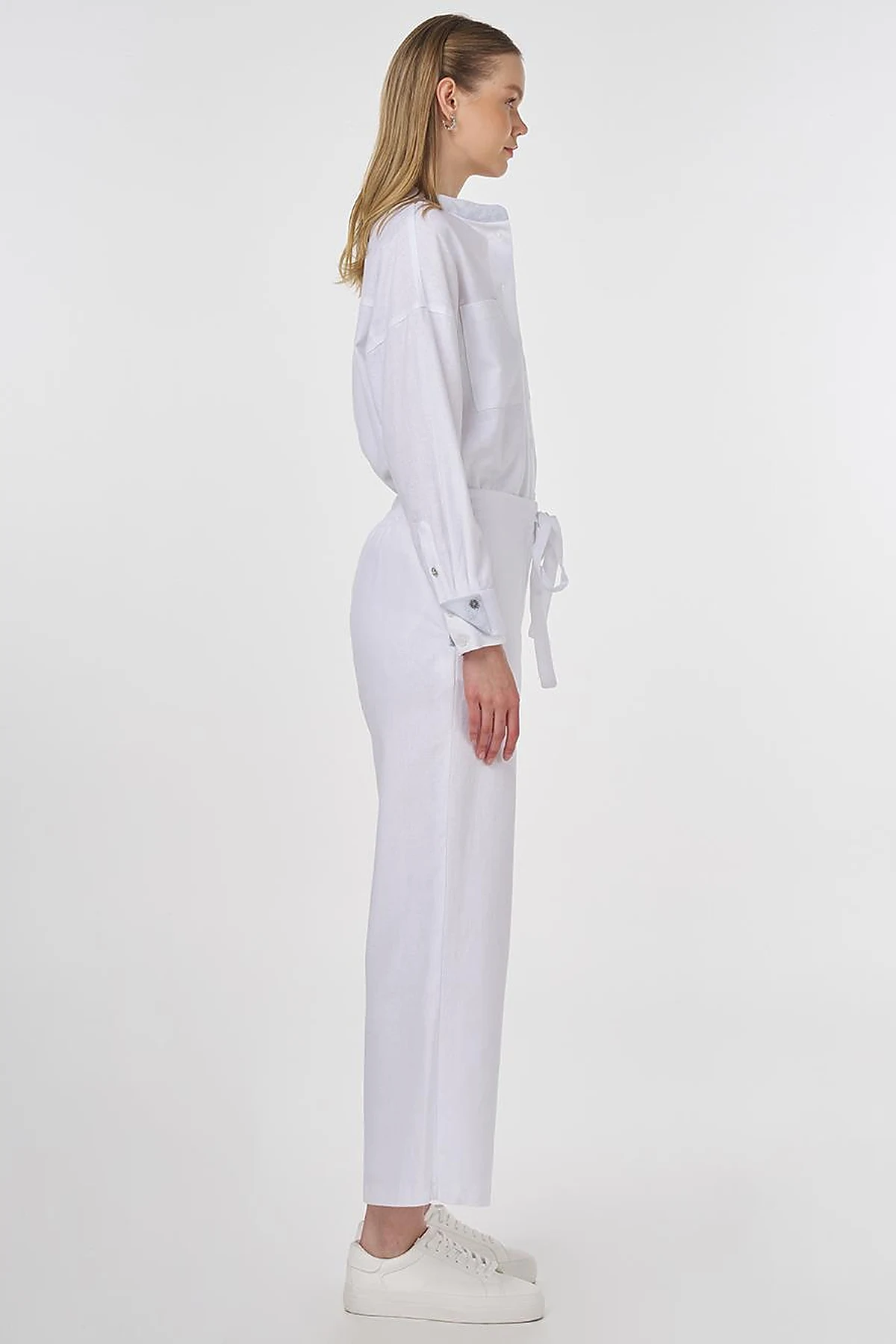High-Waisted Viscose Linen Pants Optical White
