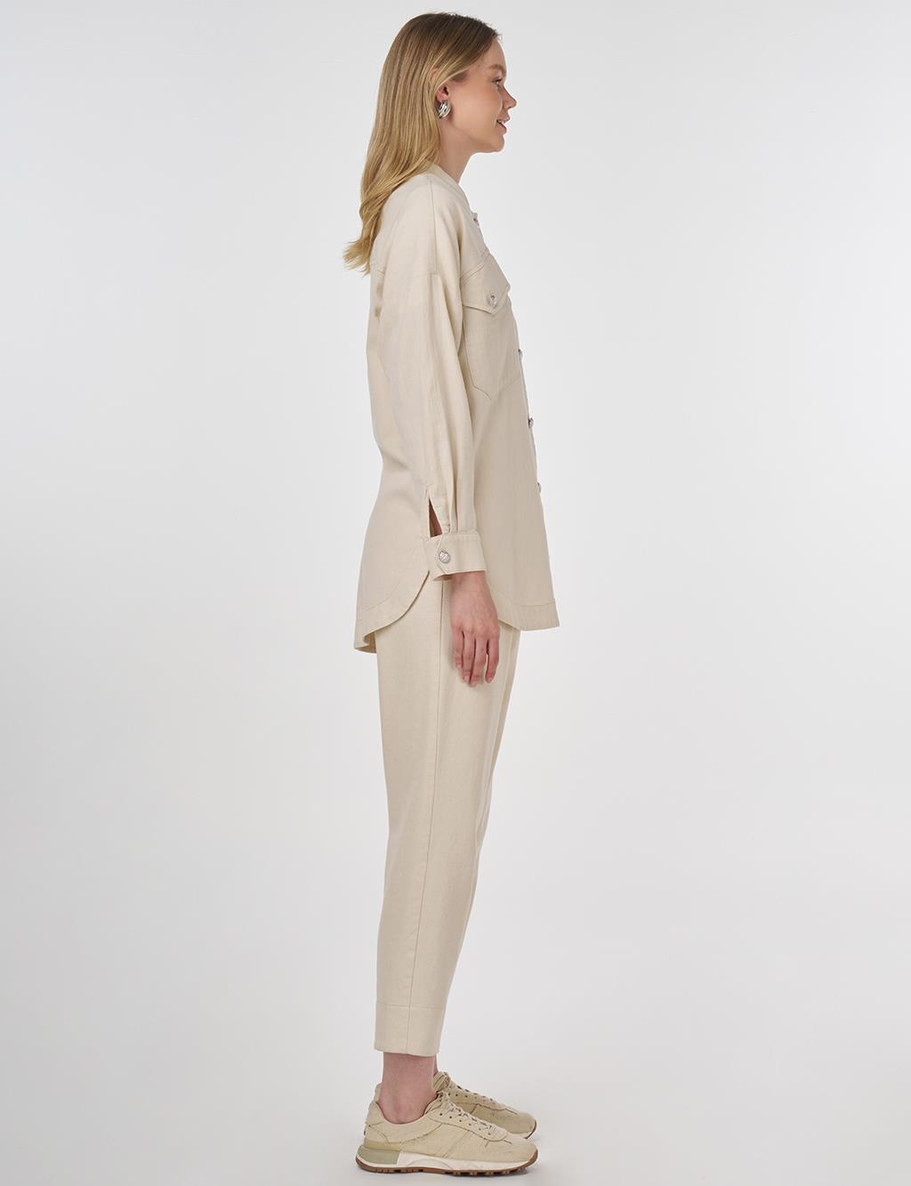 Embroidered Canvas Jacket Cream