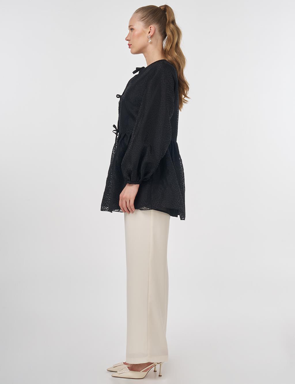 Leopard Print Organza Blouse Black