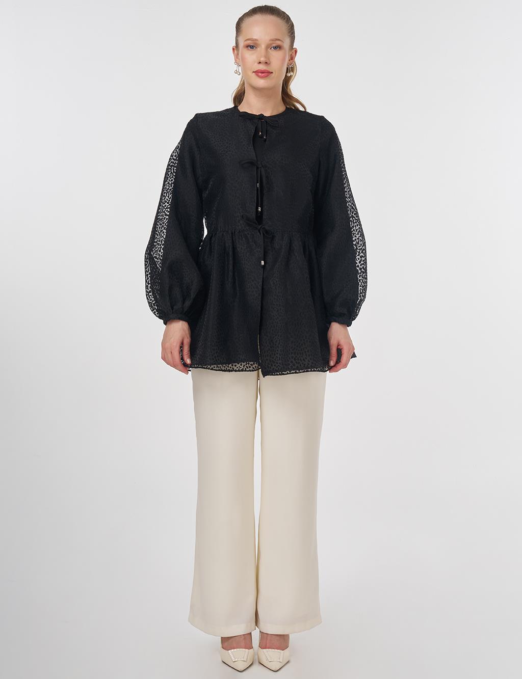 Leopard Print Organza Blouse Black