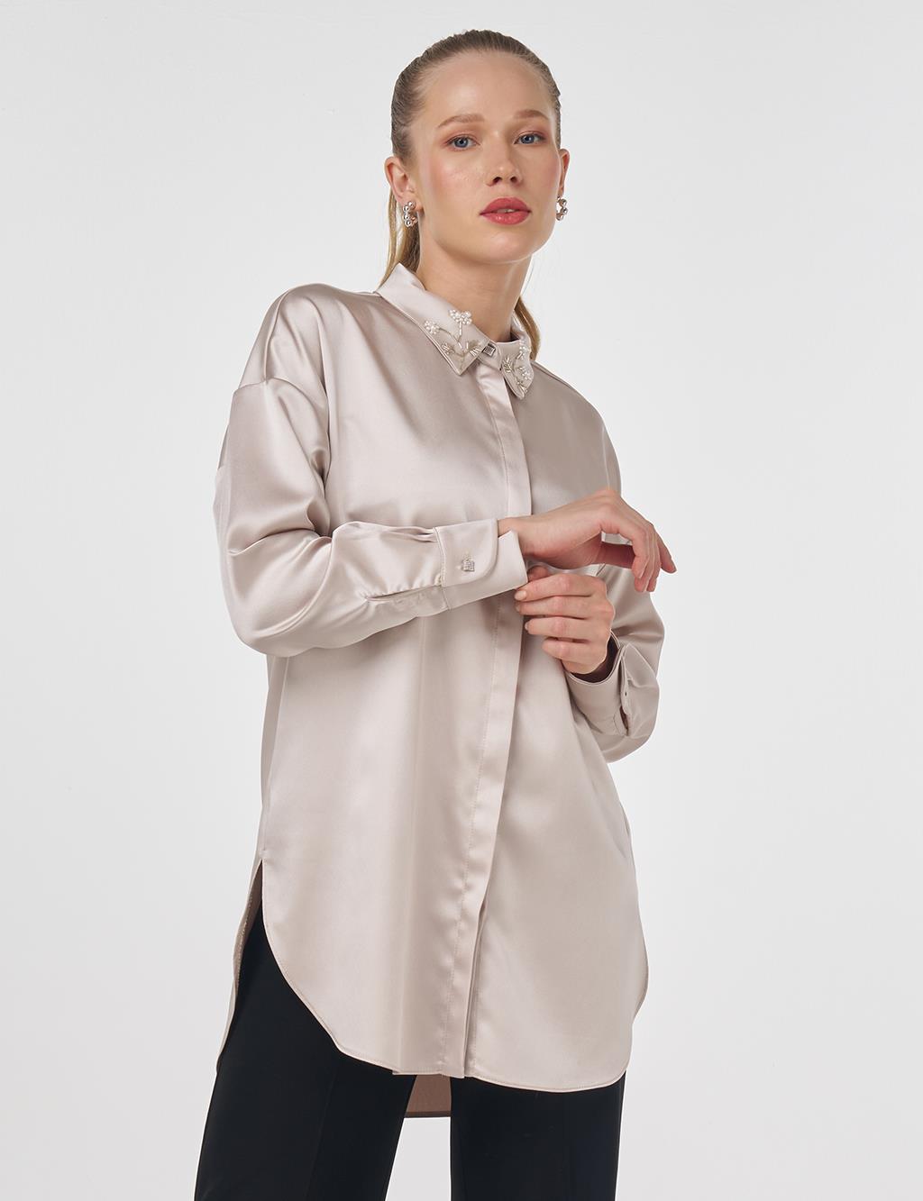 Embroidered Satin Tunic Stone 
