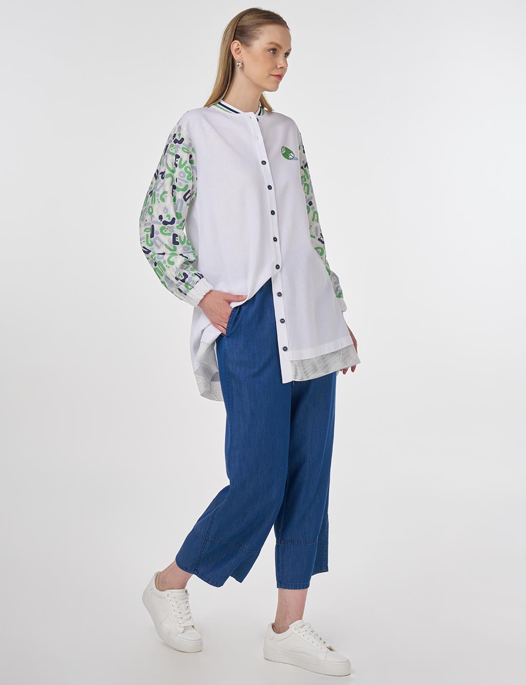 Printed Linen-Blend Tunic Optical White