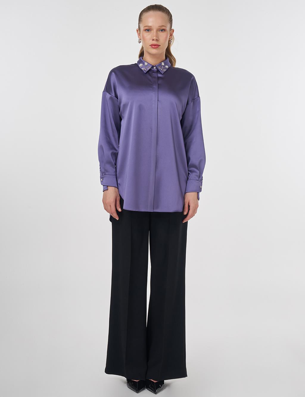 Embroidered Satin Tunic Anthracite